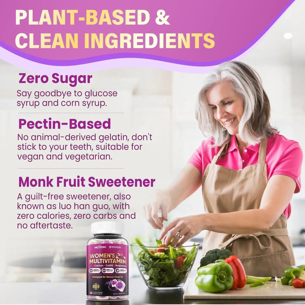 Multivitamin for Women 50 Plus Gummies, Vegan Omega 3, Methylfolate, Calcium, D3 K2, CoQ10, Daily Vitamin A C E, Methylated B12, Biotin, B Complex Nextdia Au supplements