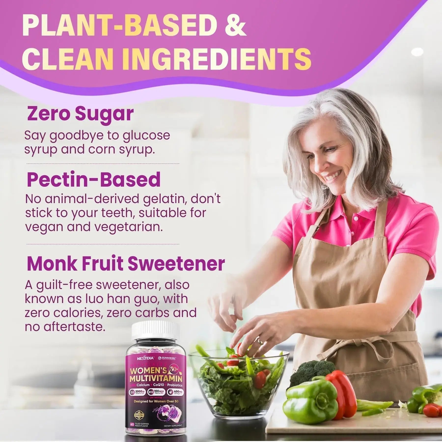 Multivitamin for Women 50 Plus Gummies, Vegan Omega 3, Methylfolate, Calcium, D3 K2, CoQ10, Daily Vitamin A C E, Methylated B12, Biotin, B Complex Nextdia Au supplements