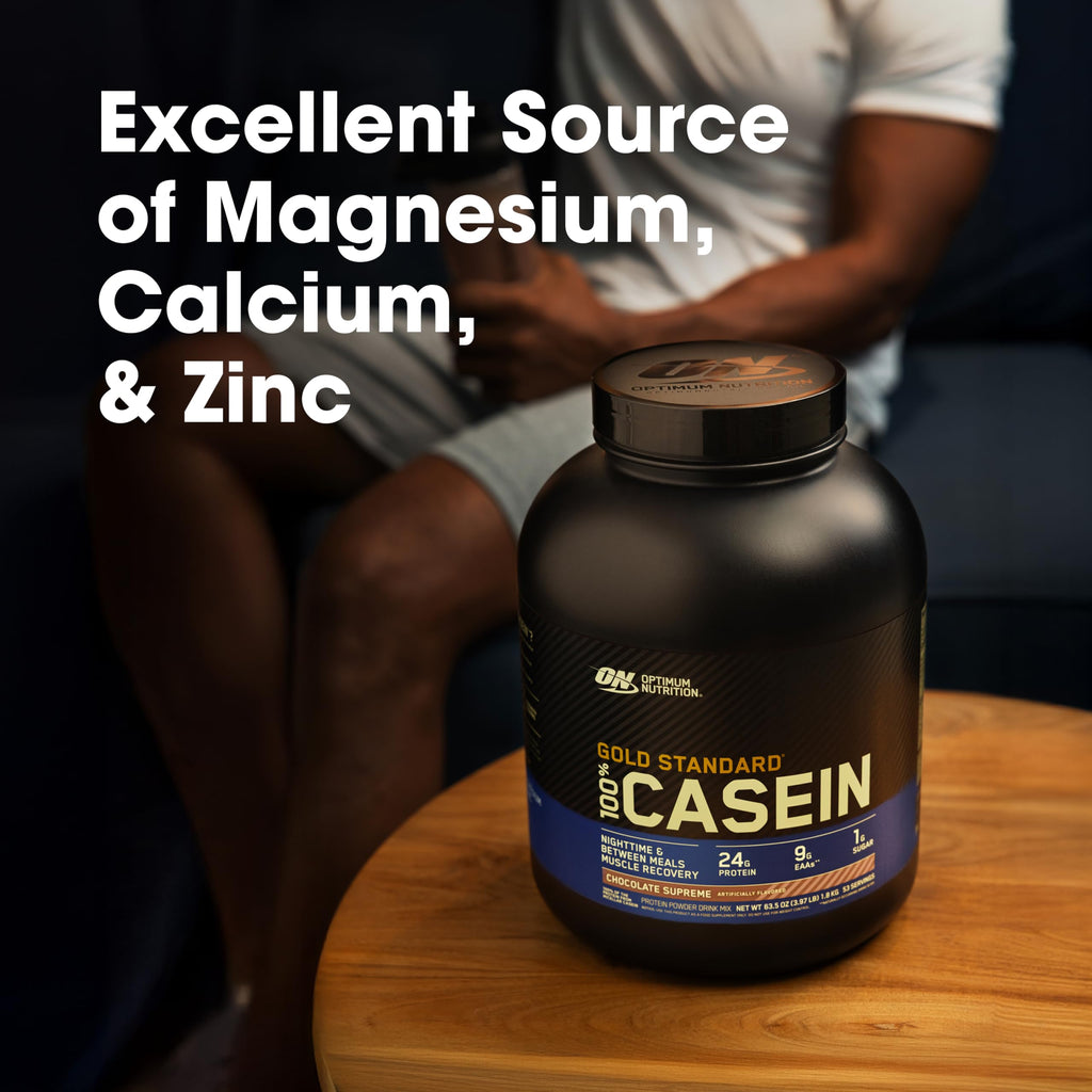 Optimum Nutrition Gold Standard 100% Micellar Casein Protein Powder, Slow Digesting, Helps Keep You Full, Overnight Muscle Recovery, Chocolate Supreme, 2 Pound (Packaging May Vary)