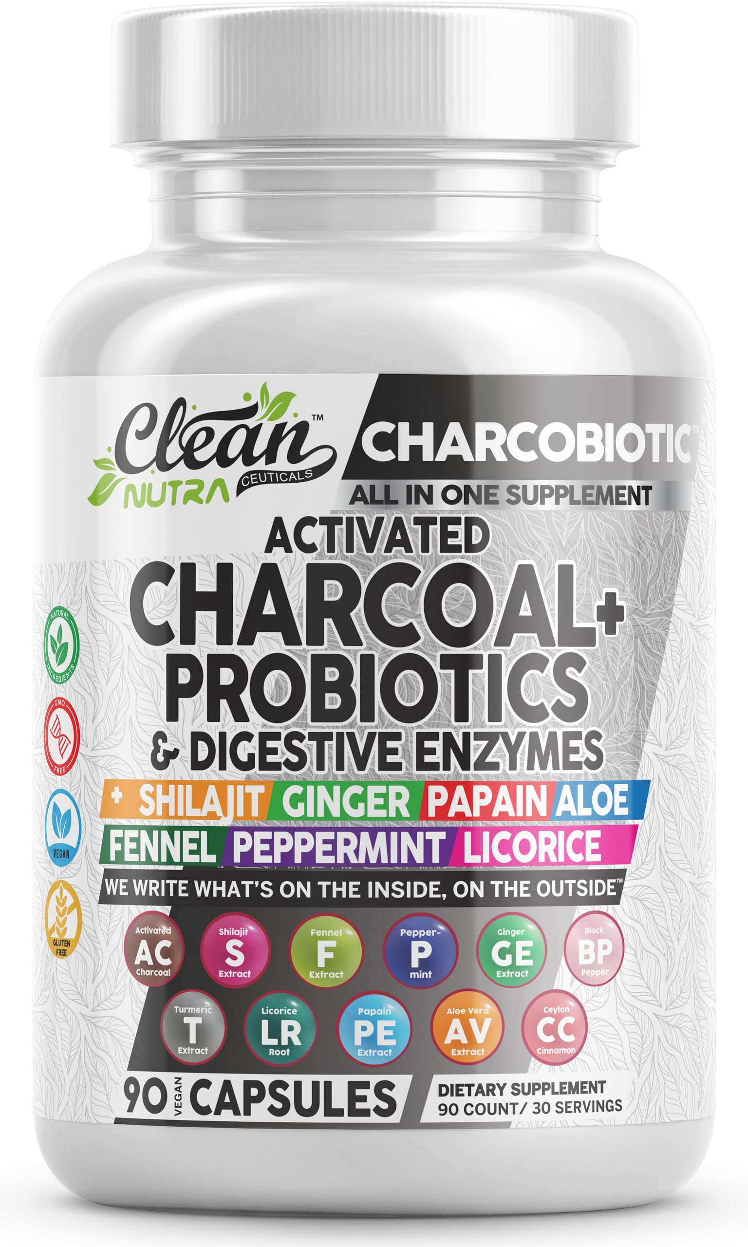 Clean Nutra Activated Charcoal Pills + Shilajit Probiotic Digestive Enzymes for Digestive Health Capsules with Peppermint Fennel Licorice Papain Ginger Turmeric Powder | Gut Health Clean Nutraceuticals Au supplements