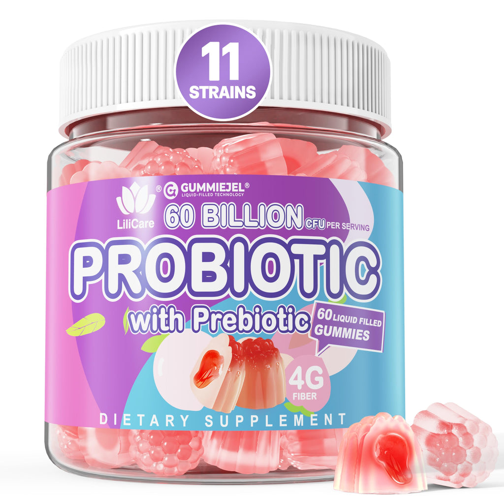 Probiotic Gummies 60 Billion CFU for Women Men & Kids, 11 Strains Probiotics + Organic Prebiotics Fiber for Immune, Digestive Health, Supports Constipation,