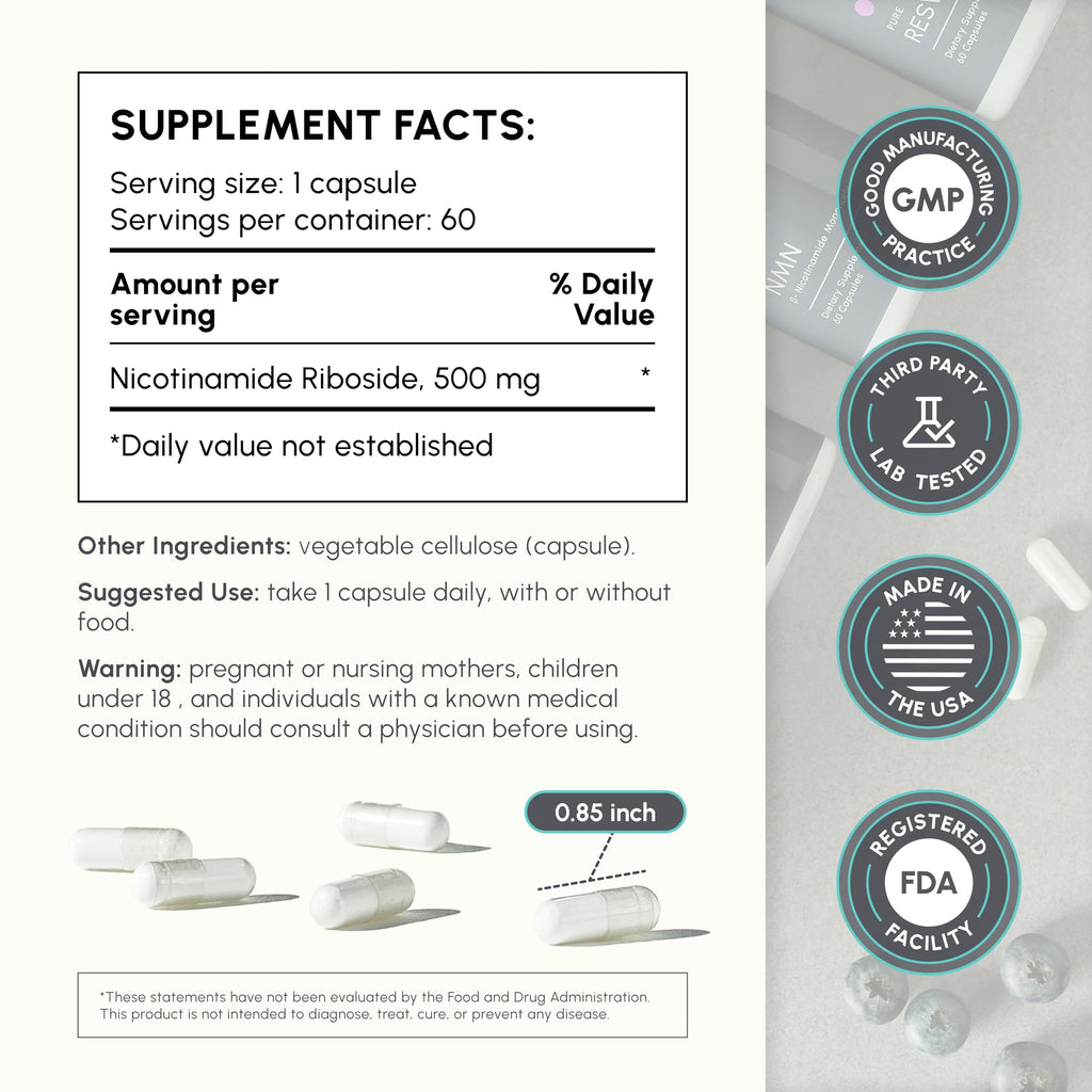 partiQlar Nicotinamide Riboside (NR) 500mg – NR Supplement for Cellular Health, Anti-Aging, Energy & Metabolism Support – 2-Month Supply (60 Capsules) partiQlar Au supplements