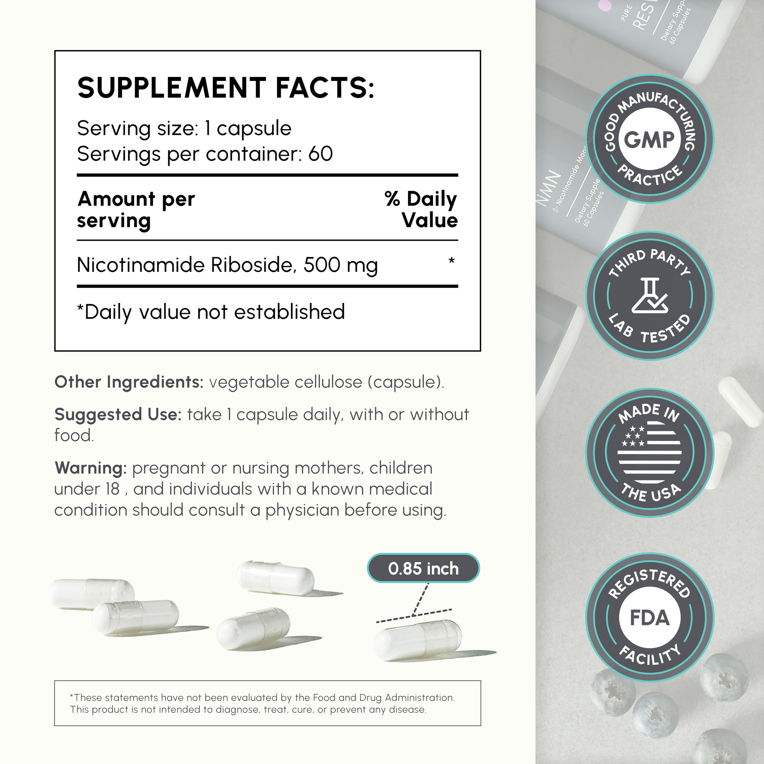 partiQlar Nicotinamide Riboside (NR) 500mg – NR Supplement for Cellular Health, Anti-Aging, Energy & Metabolism Support – 2-Month Supply (60 Capsules) partiQlar Au supplements
