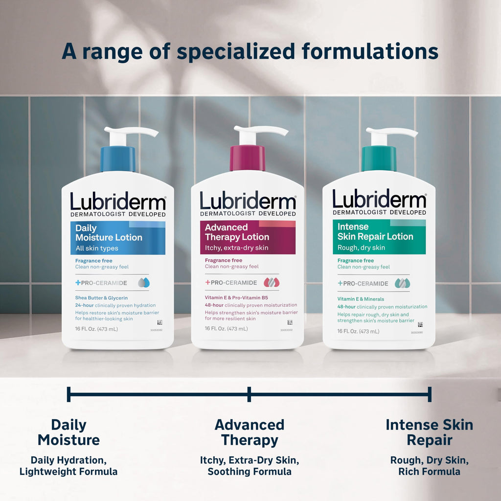 Lubriderm Advanced Therapy Fragrance-Free Moisturizing Hand & Body Lotion + Pro-Ceramide, Intense Hydration for Itchy