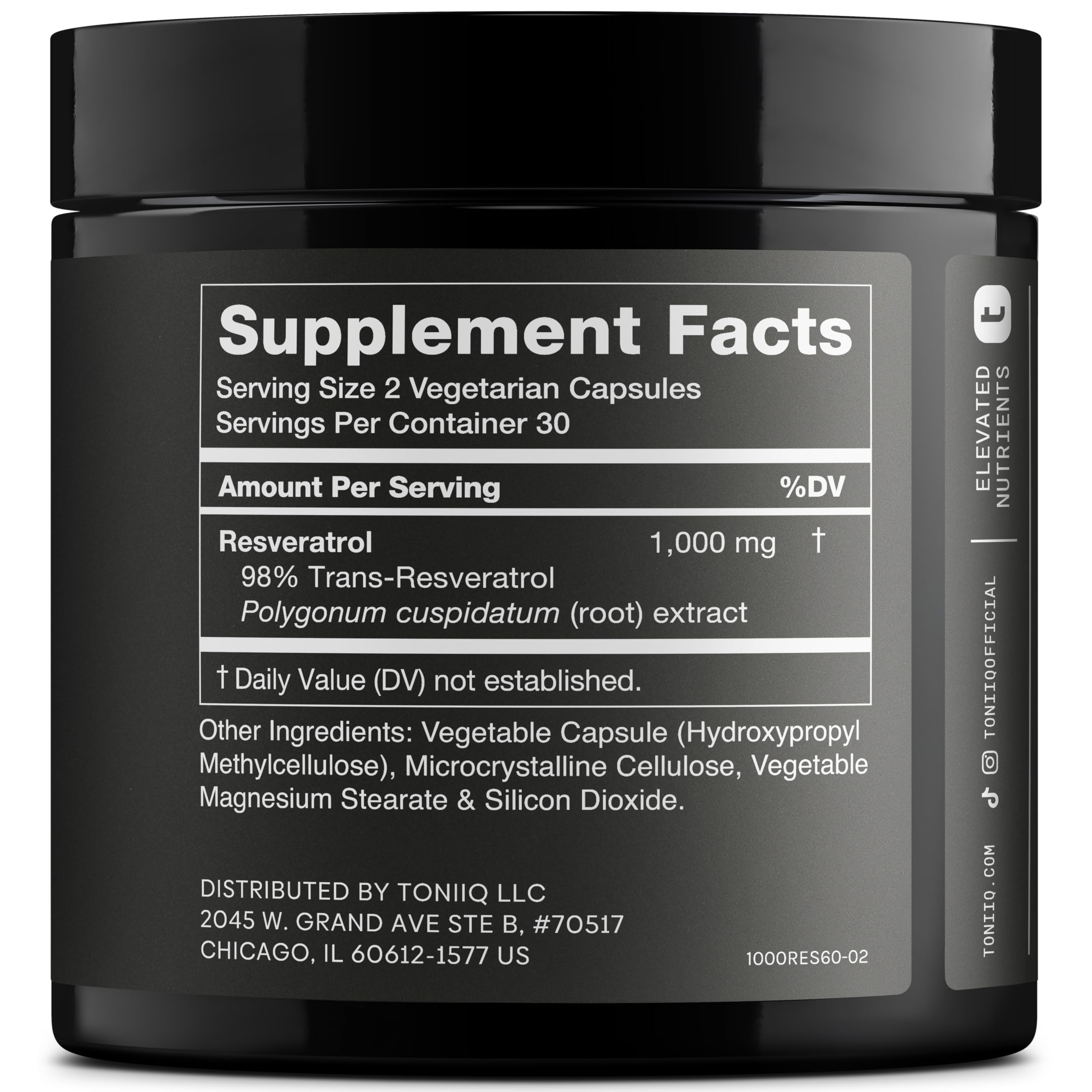 Ultra High Potency Third-Party Tested Trans Resveratrol 1000mg - 98% Pure, Highly Purified and Bioavailable - Resveratrol Polygonum Root Extract - 60 Capsules Toniiq Au supplements