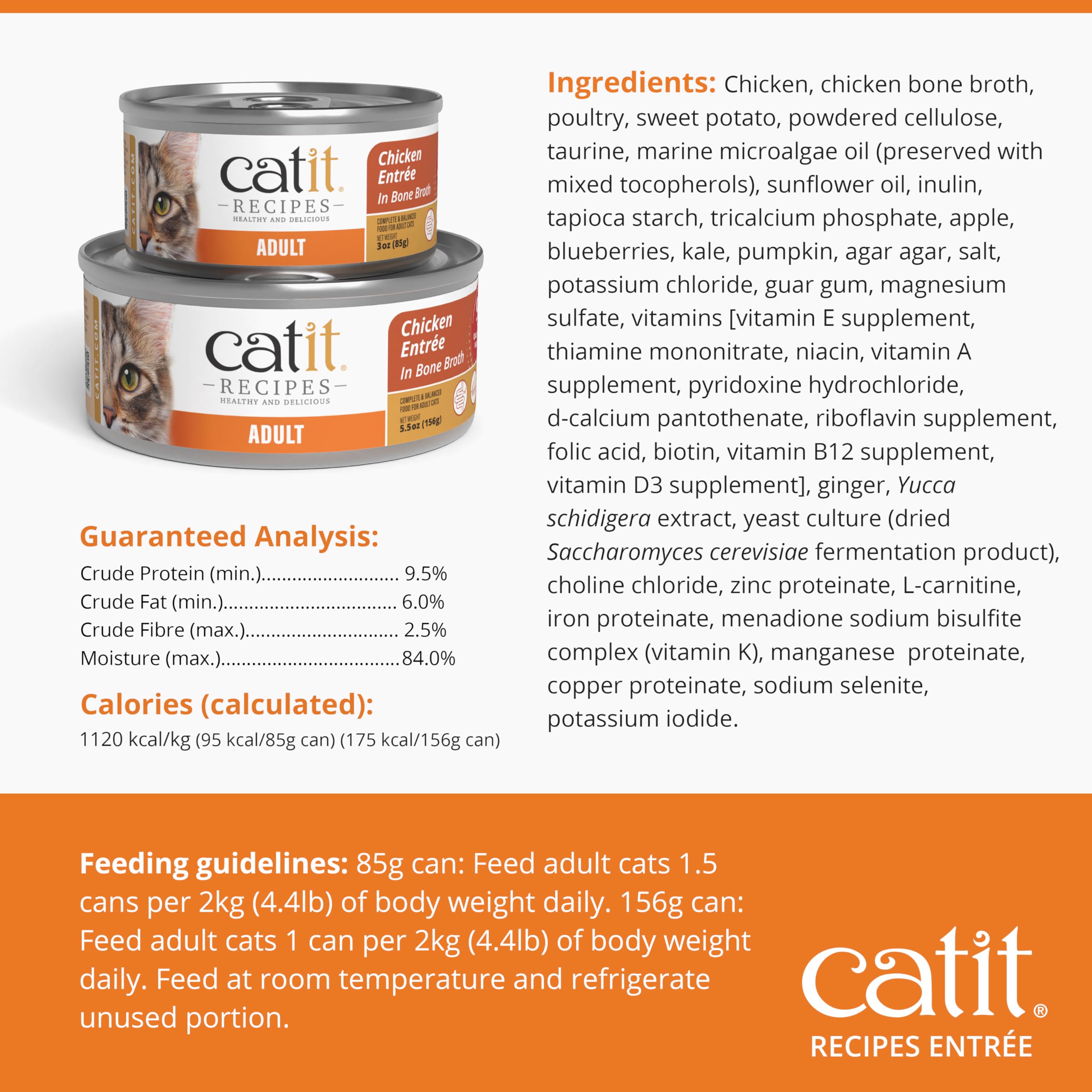 Catit Recipes Adult Chicken Entrée – High-Protein Wet Cat Food with Bone Broth Hydration, Prebiotics & Postbiotics for Gut Health, Omega-3 for Skin & Coat, and Taurine for Heart Support 3oz (12/cs) Catit Au supplements