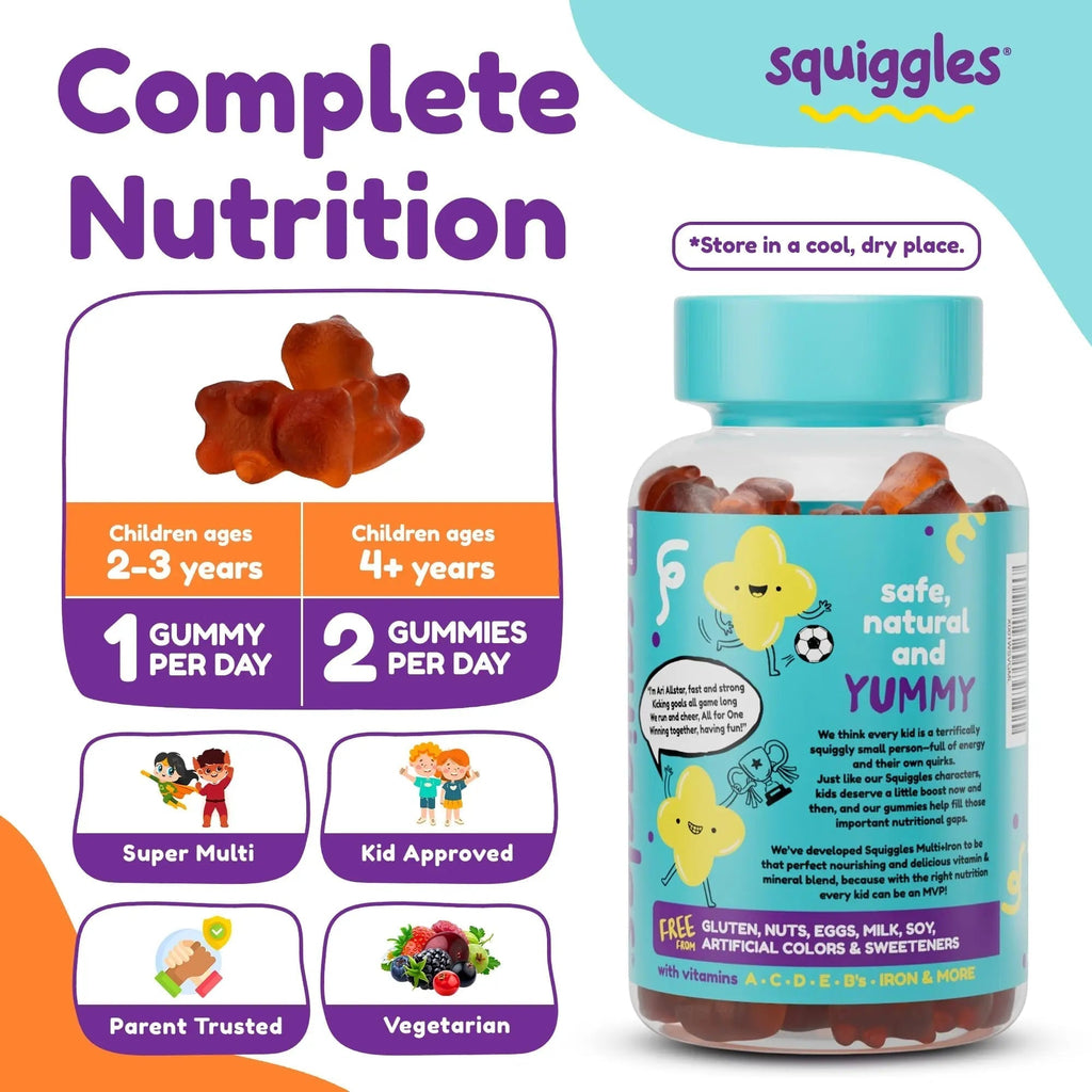 Squiggles Kids Multivitamin + Iron Gummies - Low Sugar Gummy Vitamins with Iron Supplements for Kids Squiggles Au supplements