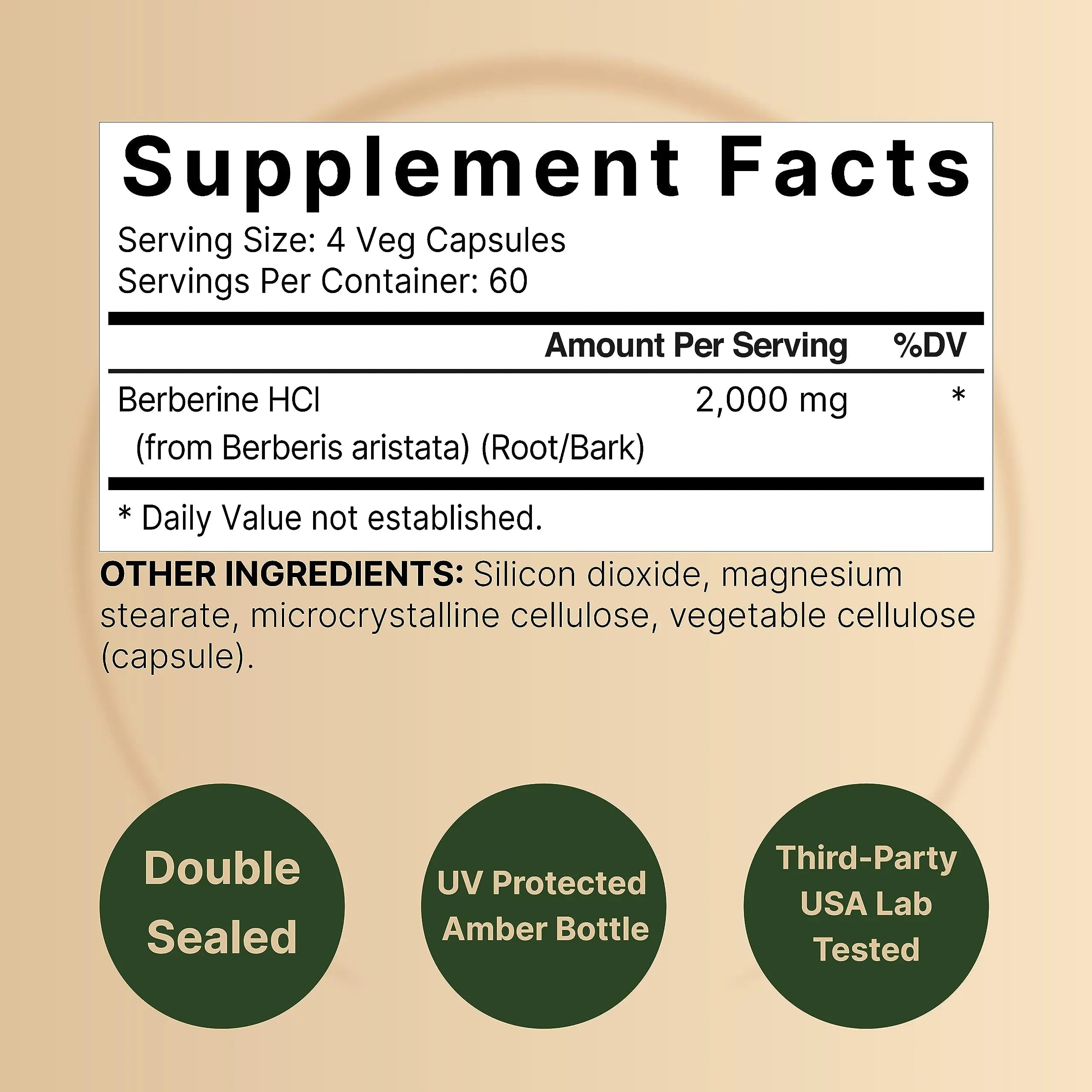 Berberine Supplement 500mg Per Capsule (2,000mg Per Serving) | 240 Veggie Capsules, 97% Pure Berberine HCL – Plant Based, Vegan, Non-GMO NatureBell Au supplements