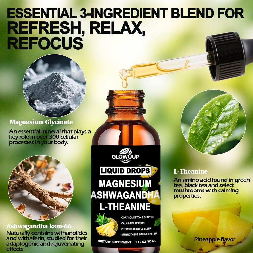 Cortisol Supplements for Women & Men, Cortisol Reducer Manager Detox Liquid Drops Extra Strength Magnesium Glycinate 200mg, L-Theanine & Ashwagandha丨Hormone Balance, Relaxation & Recess Mood GLOVVUUP Au supplements