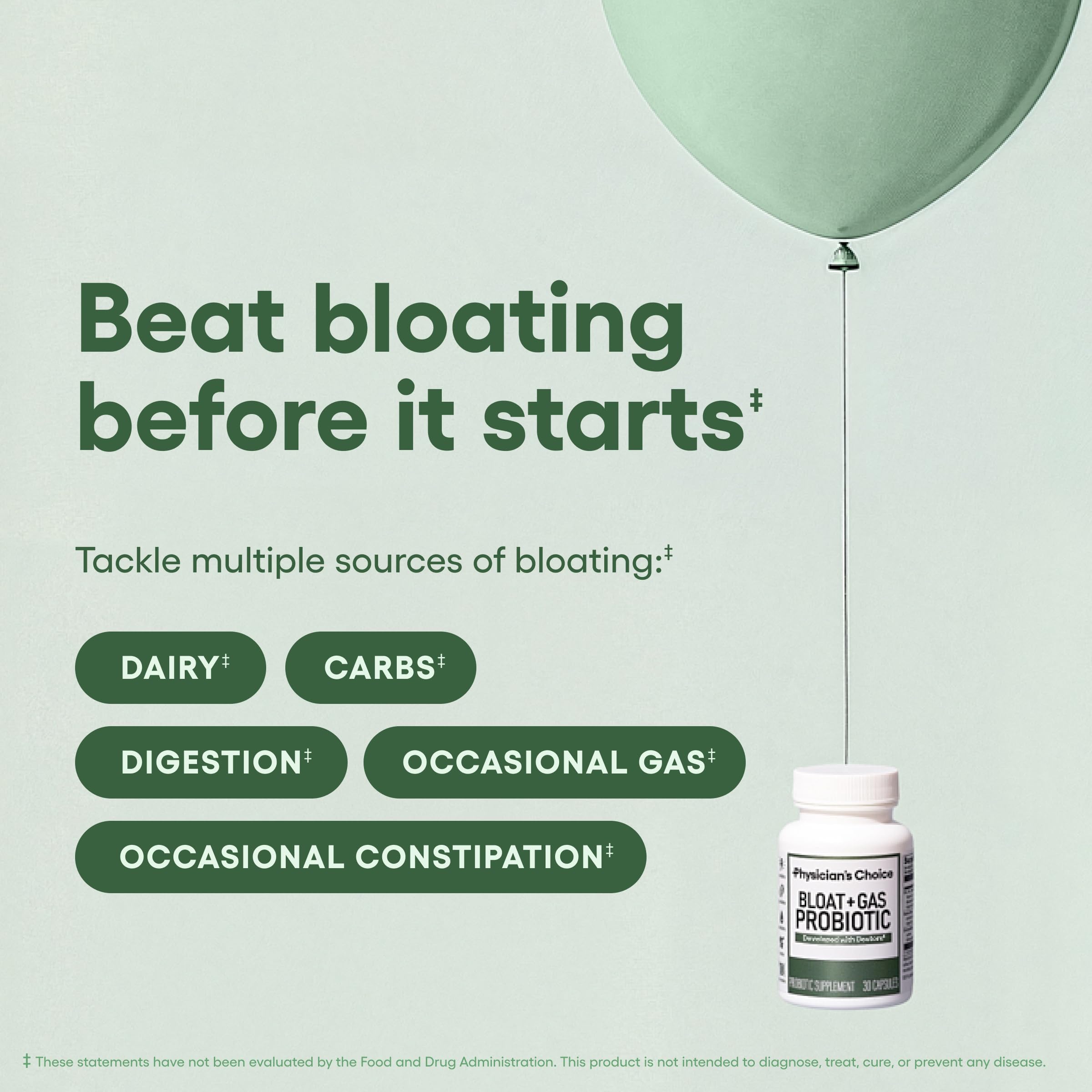 Physician's CHOICE Bloat & Gas Probiotic 5-in-1 Proactive Support + Daily Relief - Digestion & Gut Health- Herbals, Digestive Enzymes, Post & Prebiotics