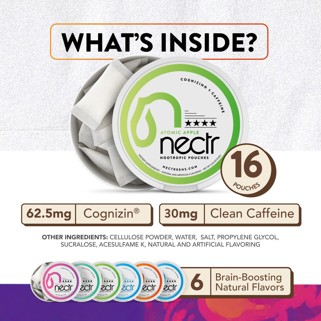 Nectr Energy Nootropic Pouches – Berry Blast Flavored, Caffeine Pouches with Cognizin® Citicoline. Sugar-Free Brain Treats. Smooth, Sustained Focus & Energy Supplement - 1 Puck of 16pcs Nectr Au supplements