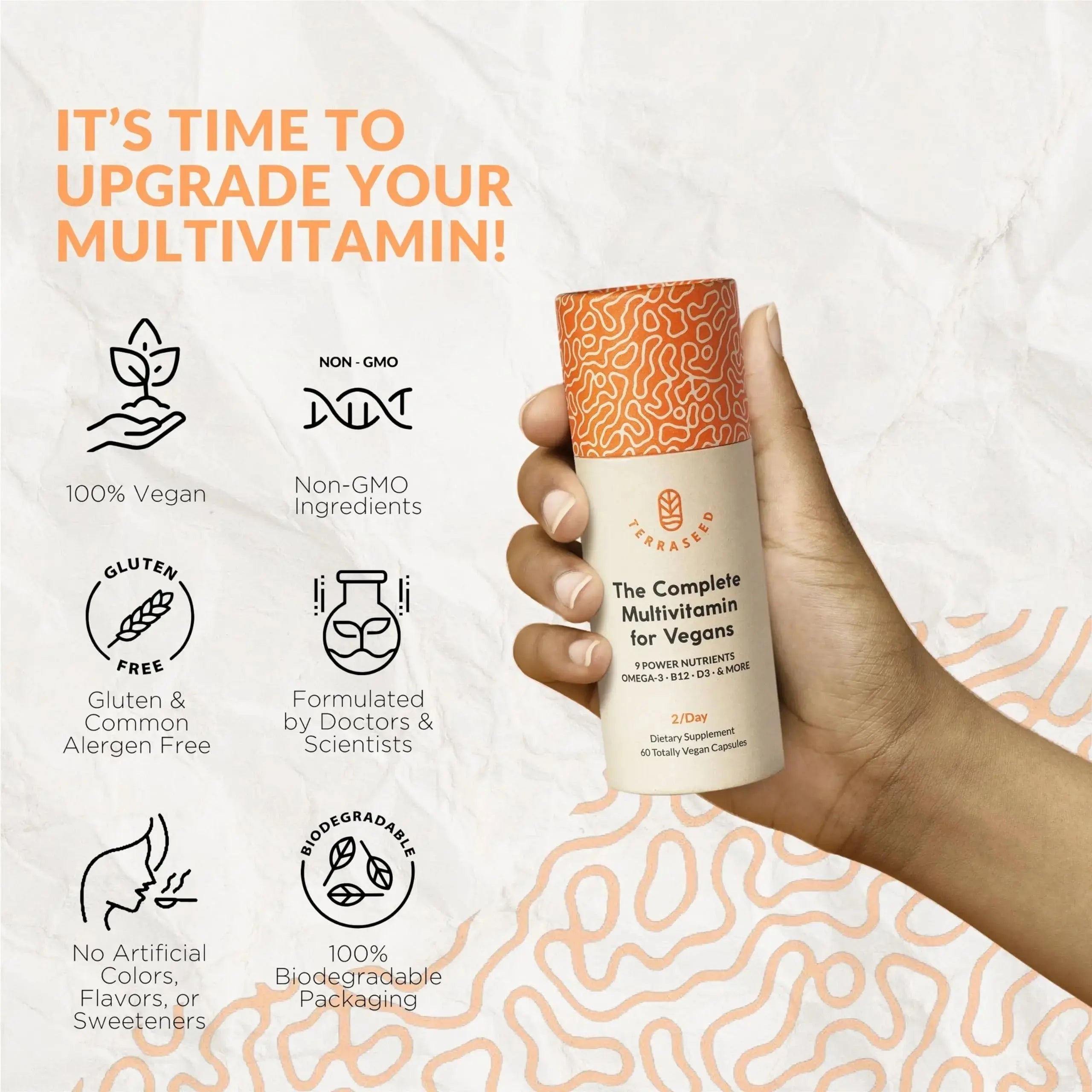 Complete Vegan Multivitamin with Iron, Omega 3, Vitamin D3, Folate, Zinc, Vitamin B12, & More - 100% Sustainable Vegan Vitamins Terraseed Au supplements