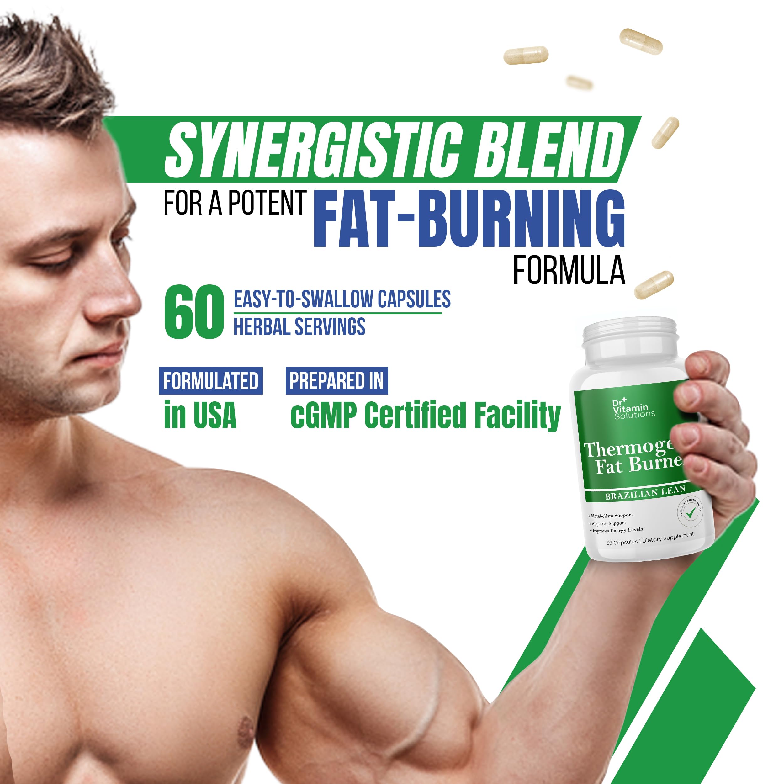 Thermogenic Fat Burner Brazilian Lean, Pills for Women, Waist Trimmer & Supplements for Bloating for Women & Men, 60 Capsules