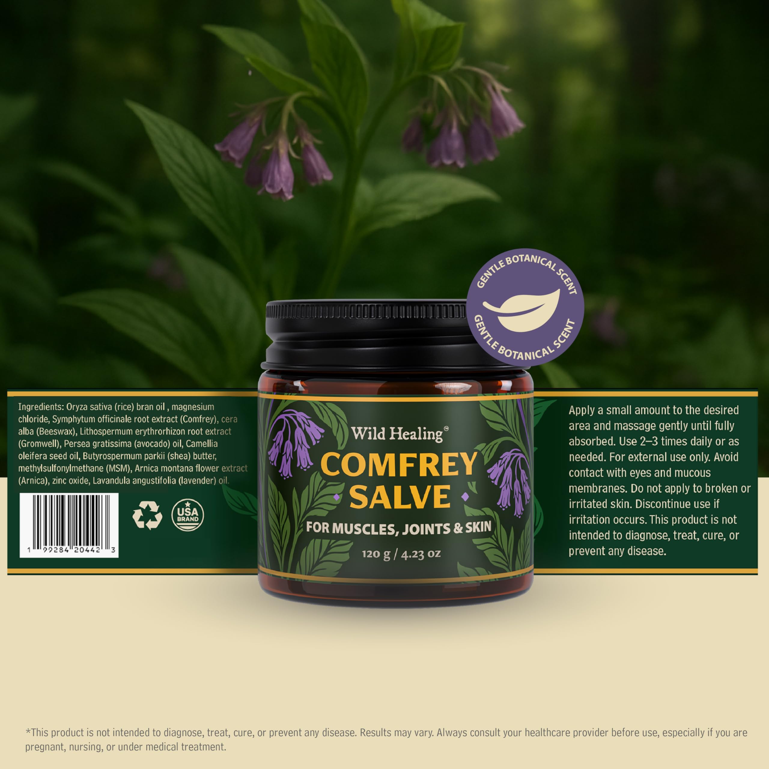 Wild Healing Comfrey Salve – Concentrated Herbal Balm with Arnica, Magnesium & MSM – Soothing Botanical Cream for Joints, Muscles & Dry Skin – 4.23 oz Wild Healing Au supplements