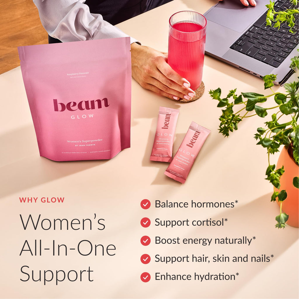 Beam Glow Hormone Balance Supplement for Women – Cortisol Supplement for Women, PMS Relief Supplement, Perimenopause & PCOS Support, Womens Vitamins, Thyroid Support with Ashwagandha & Selenium Beam Au supplements