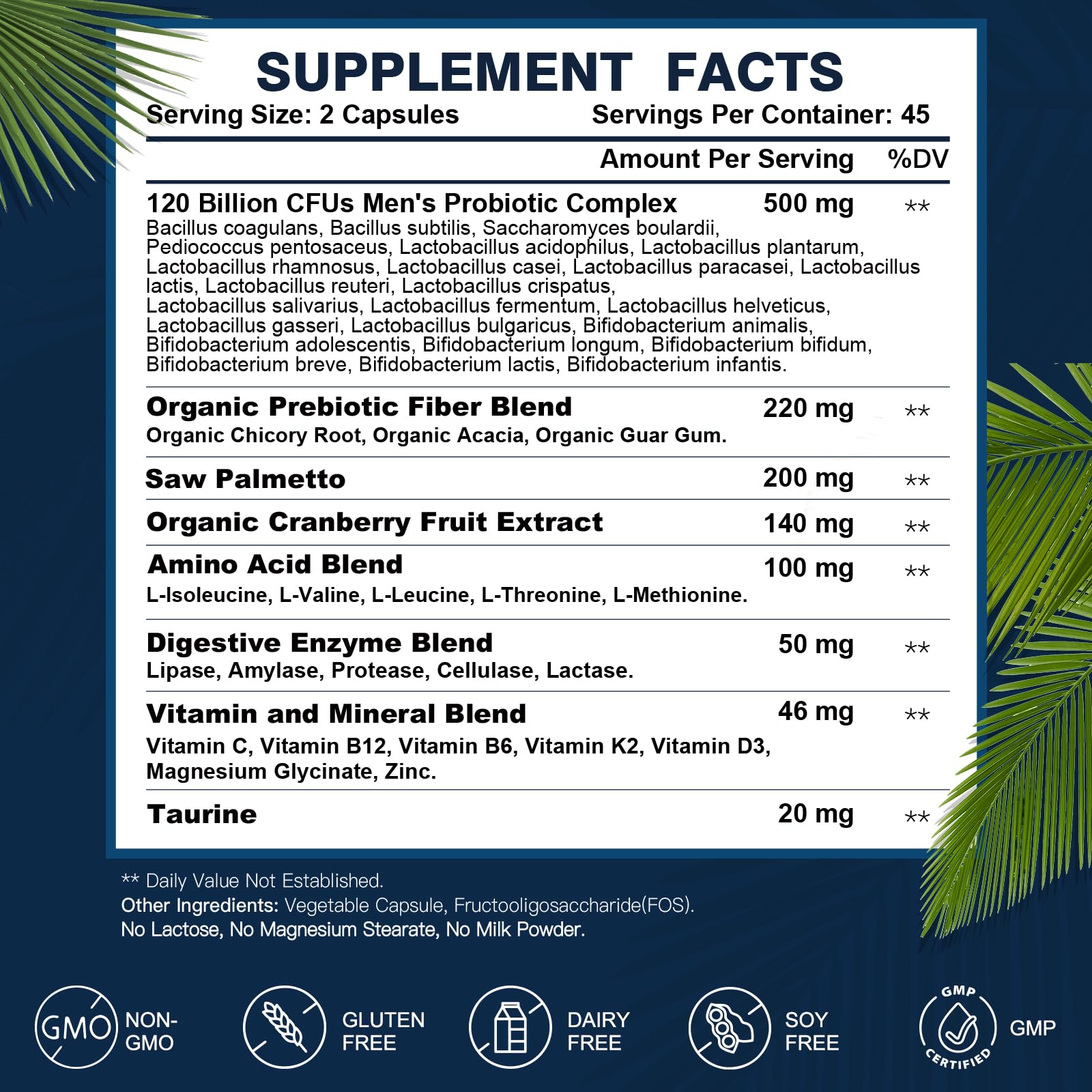 Probiotics for Men Digestive Health, 120 Billion CFUs Mens Probiotic with Digestive Enzymes & Prebiotics & Saw Palmetto & Cranberry for Gut, Prostate & Urinary