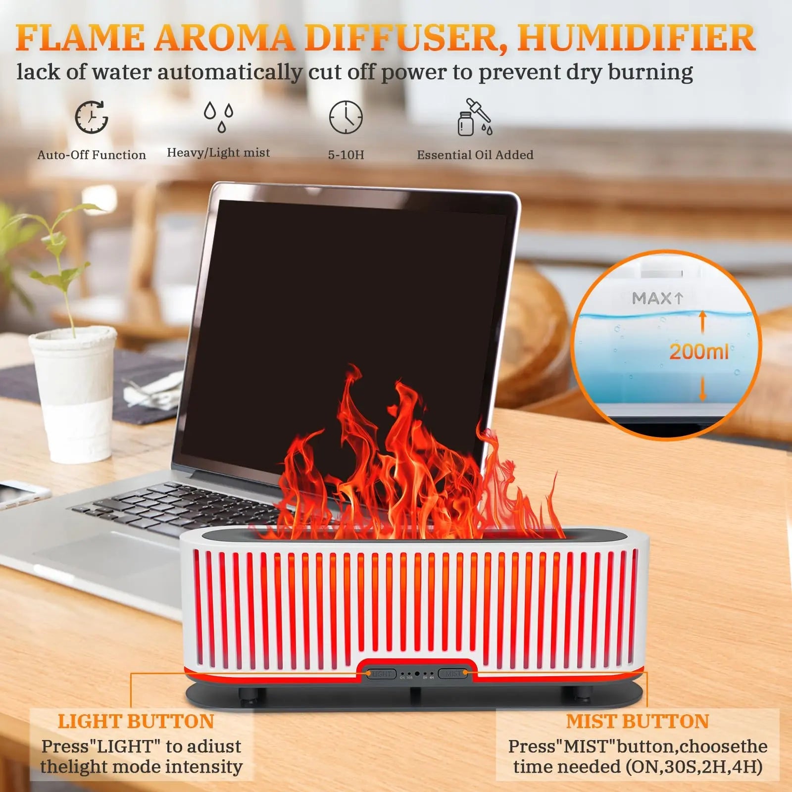 Comfynest Colorful Flame Air Aroma Diffuser Humidifier 7 Flame Colors,200ml Essential Oil Comfynest Au supplements