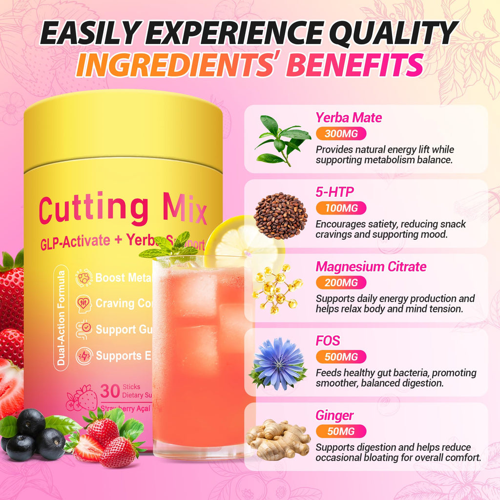 Yooloks Cutting Drink Mix –  5-HTP, Yerba Mate & Magnesium, FOS | Supports Satiety Signaling, Energy & Gut Health