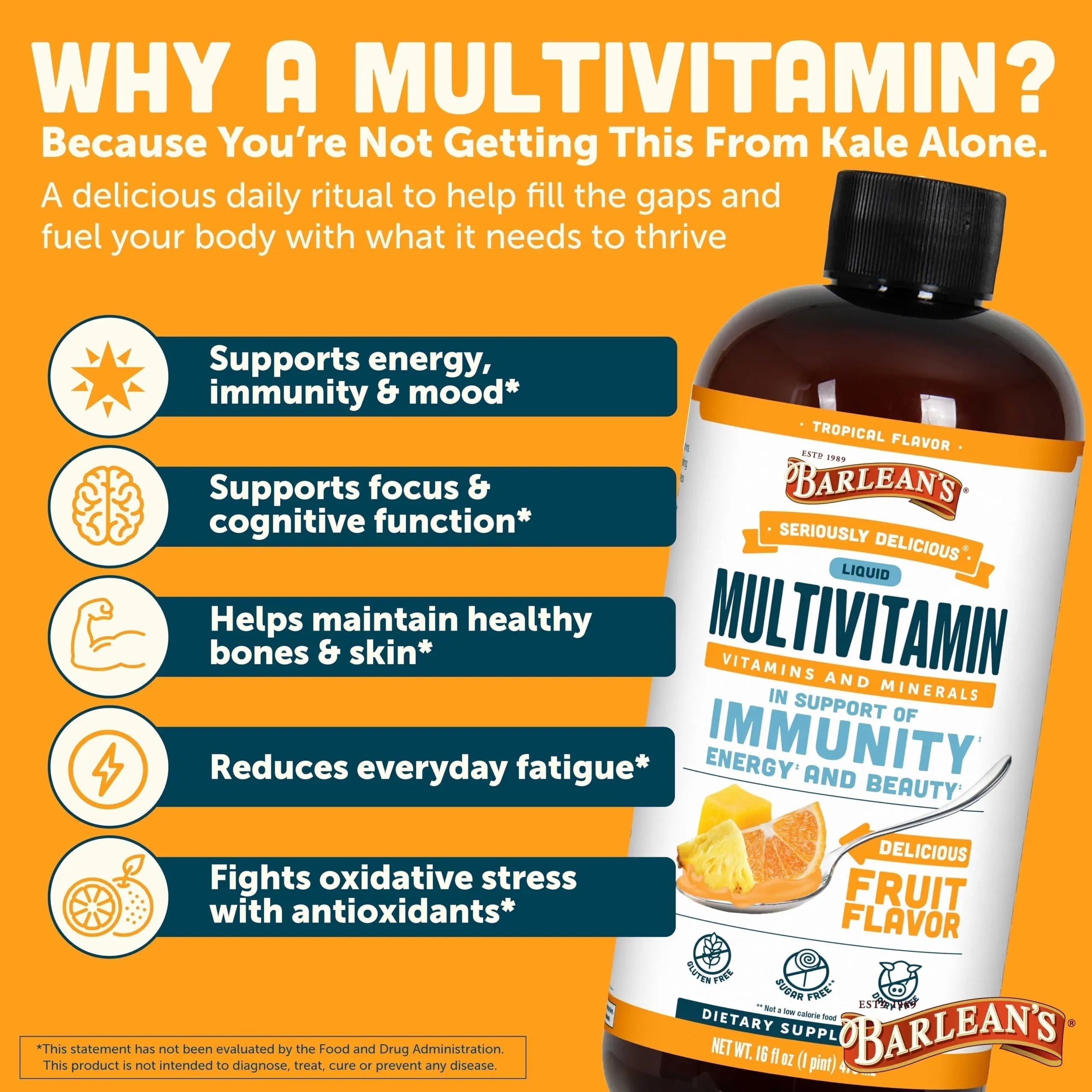 Barlean's Liquid Multivitamin for Women, Men & Kids, 21 Essential Vitamins & Minerals, Includes Biotin, B-Complex Barlean's Au supplements