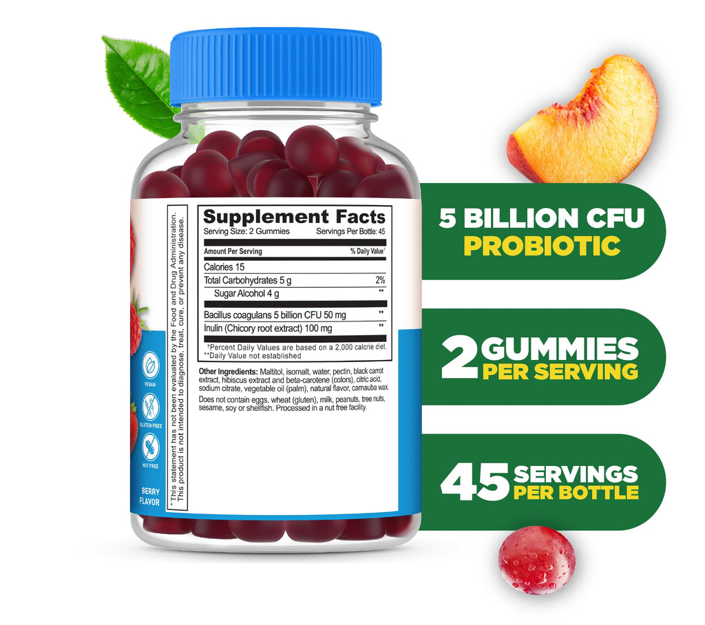 Lifeable Sugar Free Probiotics with Prebiotics Fiber – Great Tasting Natural Flavor Gummy Supplement – Keto Friendly Chewable – for Gut Health and Immune Support