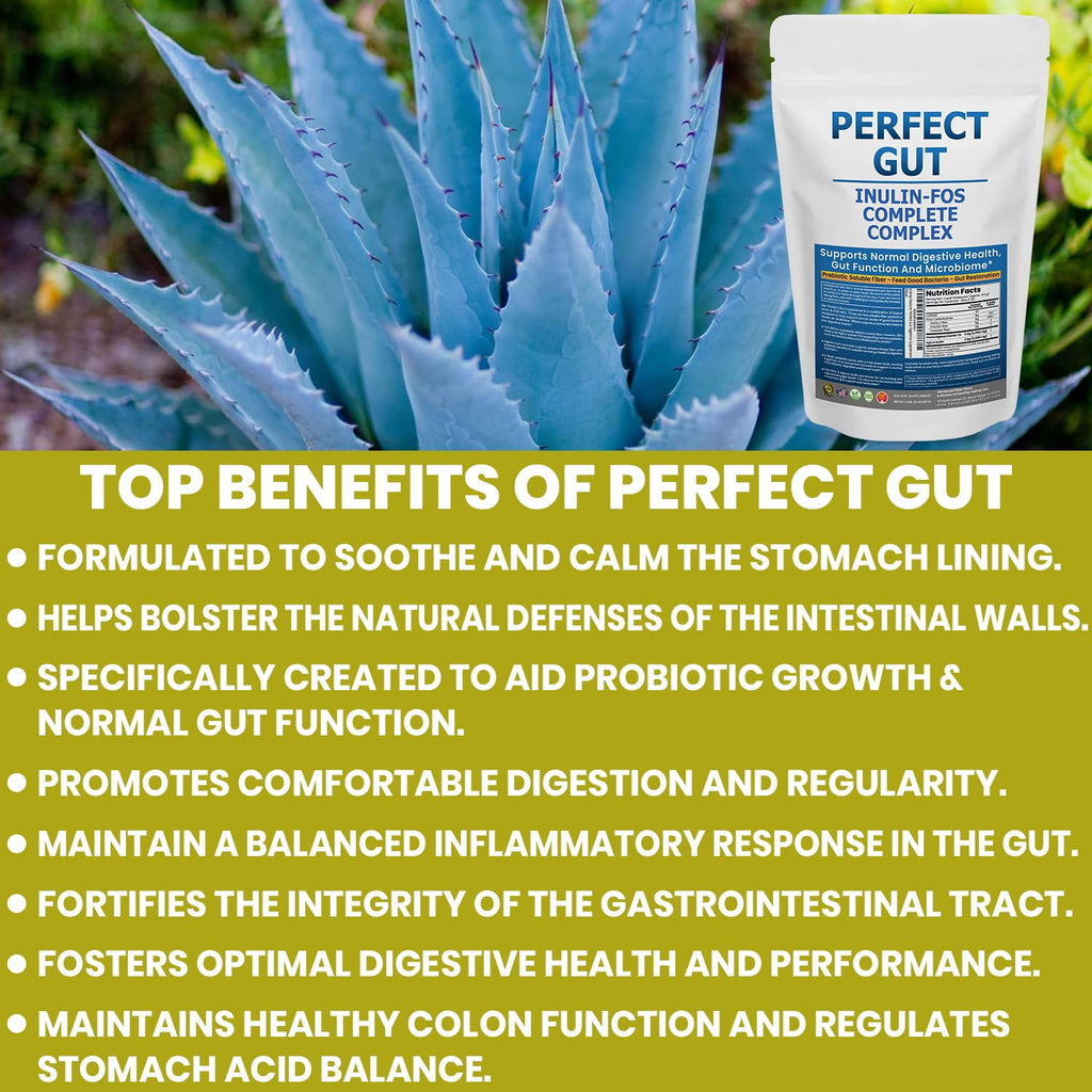 Perfect Gut: Inulin FOS Powder for Gut Health. Prebiotic Inulin. Unique Prebiotic 95% FOS Inulin Agave Fiber