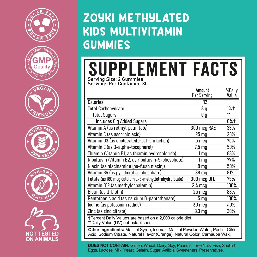 Zoyki Methylated Multivitamin Gummies for Kids - Children’s MTHFR Support Supplement with B Complex 5-MTHF Folate (L-Methylfolate) Zoyki Au supplements