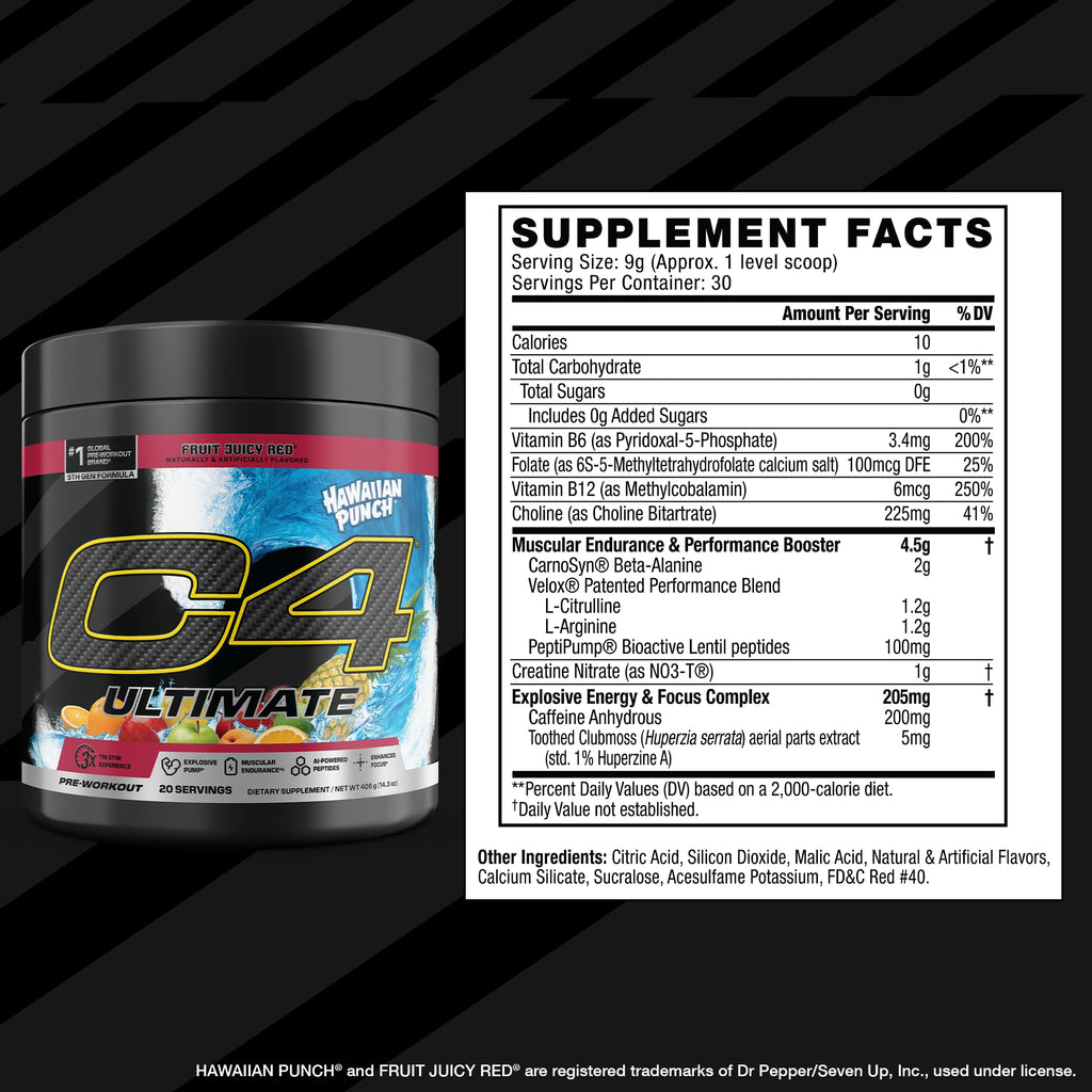 C4 Ultimate Pre Workout Powder - Sugar Free Preworkout Energy Supplement for Men & Women - 300mg Caffeine + TeaCrine + Dynamine + Creatine