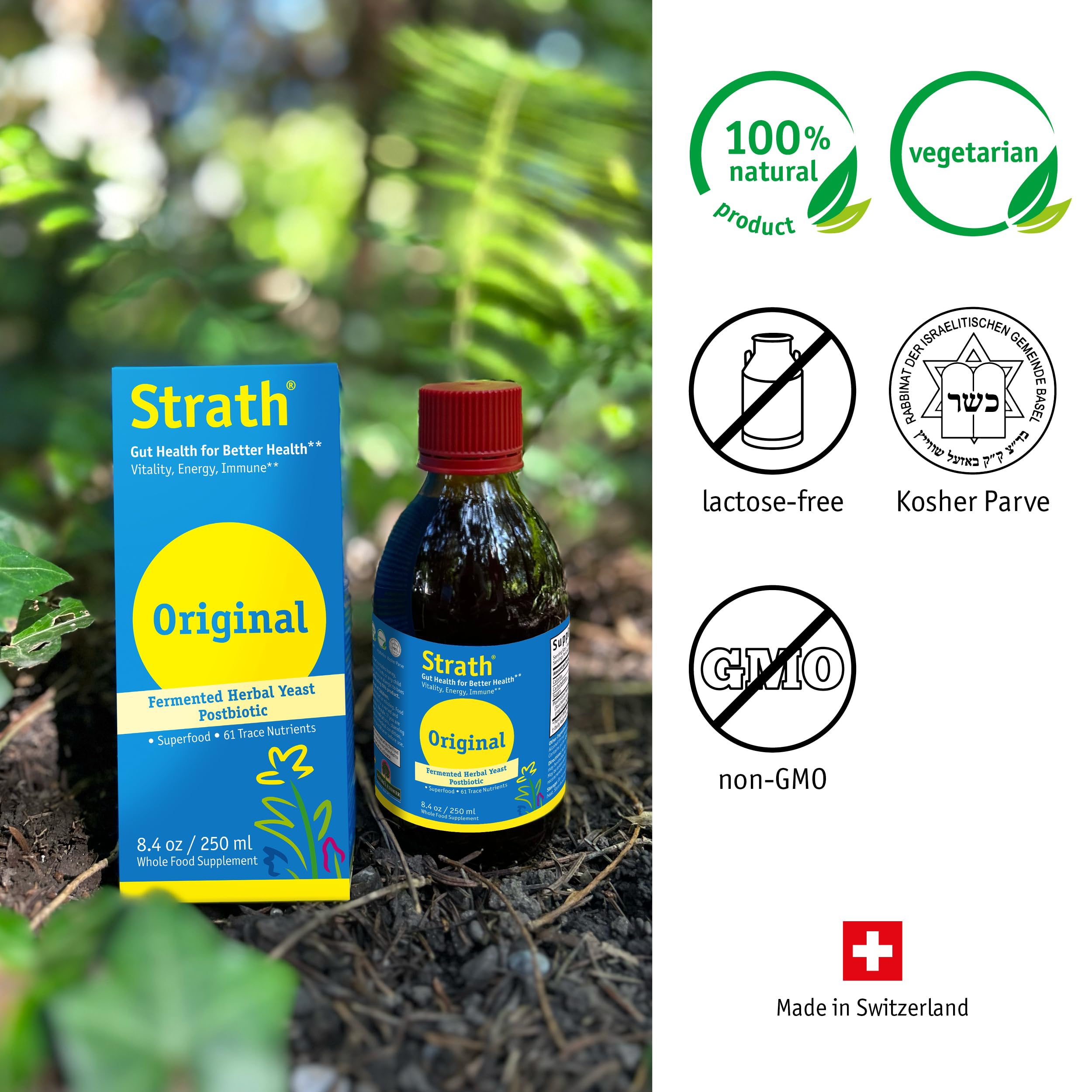 Strath Fermented Herbal Yeast Postbiotic - (8.4 Fl oz) Daily Nutritional Food Supplement Liquid | Supports Metabolism | Vegetarian | Lactose-Free | No Artificial Additives Bio-Strath Au supplements