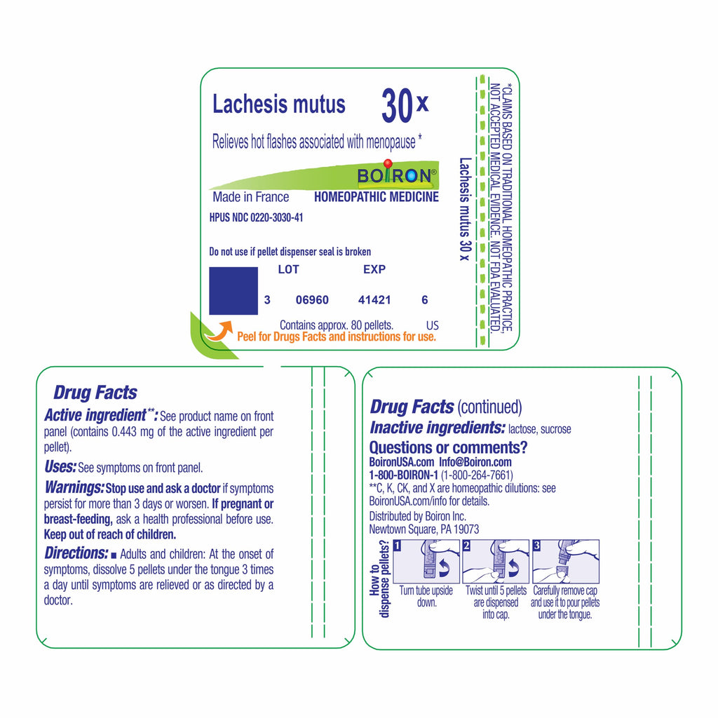 Boiron Lachesis Mutus 30X for Hot Flashes from Menopause - 80 Pellets Boiron Au supplements