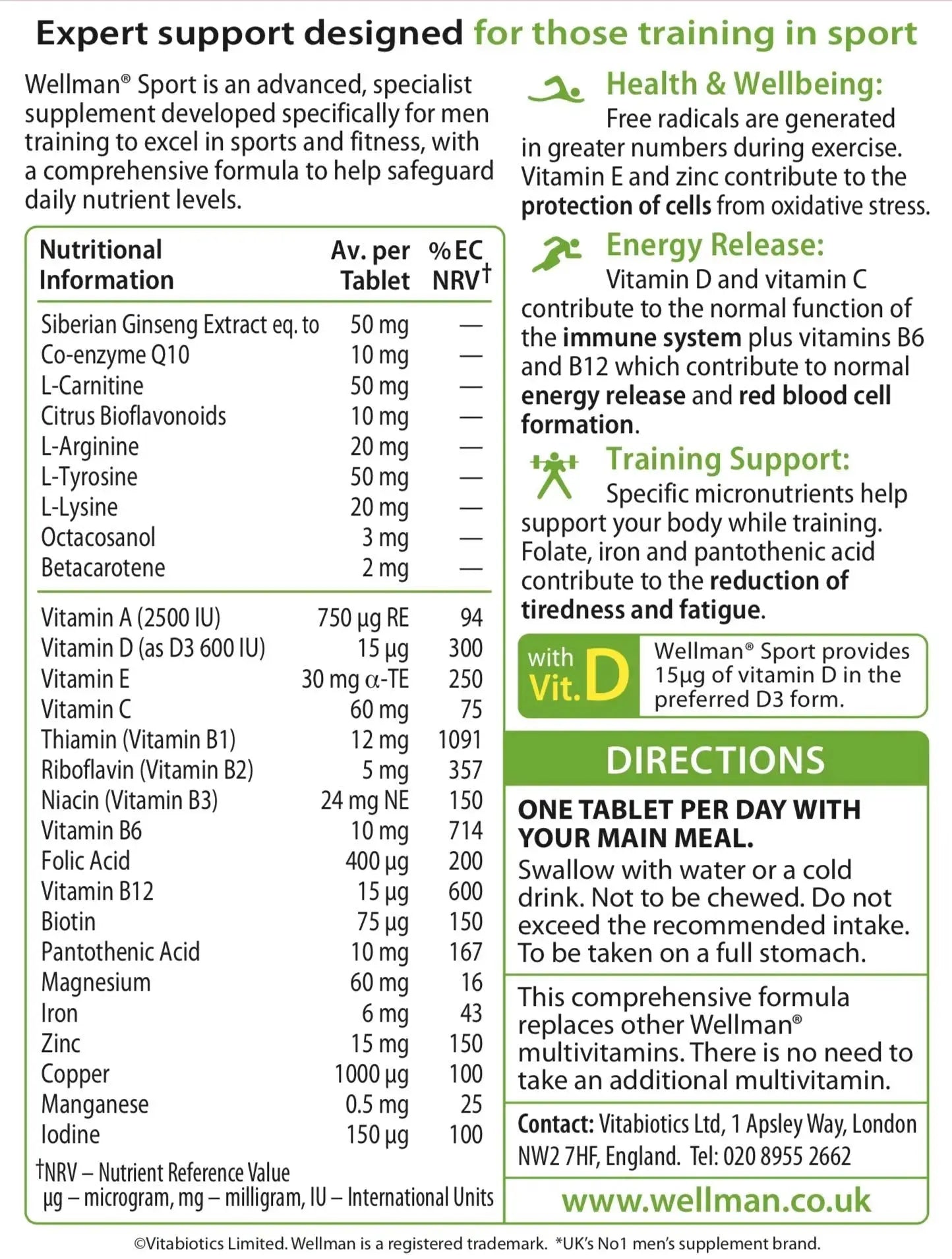 Vitabiotics Wellman Sport Tablets, 30 Tablets Wellman Vitabiotics Au supplements