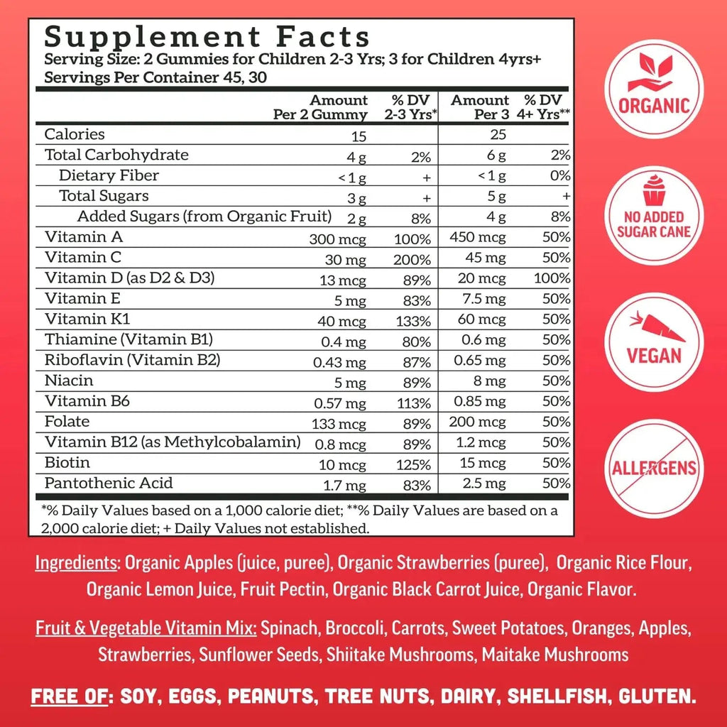 Llama Naturals Kids Multivitamin Gummies | Real Fruit, No Added Sugar Cane | Organic Vegan Toddler Whole Food Vitamins | Llama Naturals Au supplements