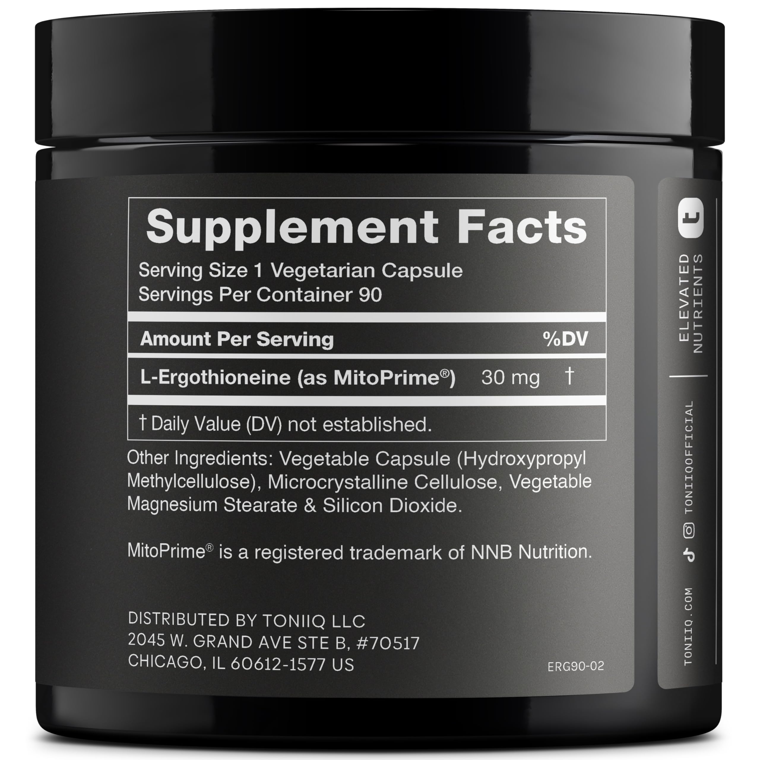 Ergothioneine with Clinically Studied MitoPrime® - High Potency 30mg with 98% Purity - Fermentation-Based L Ergothioneine Supplement - Longevity and Immune Support - Third-Party Tested, 90 Capsules Toniiq Au supplements