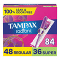 Tampax Radiant Tampons Multipack, Regular/Super Absorbency, with Leakguard Braid, Unscented, 84 Count Tampax Au supplements
