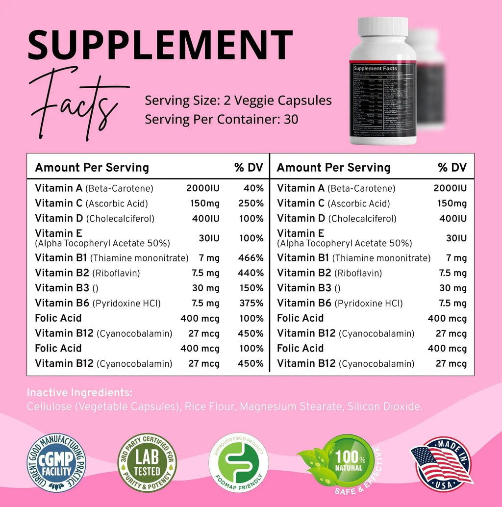 Stellar Labs Low FODMAP Vegan Women's Ultra Multi-Vitamin | Easy to Digest Daily Multivitamin Without Iron | Low Energy Supplement, Female Support | Stellar Labs Au supplements