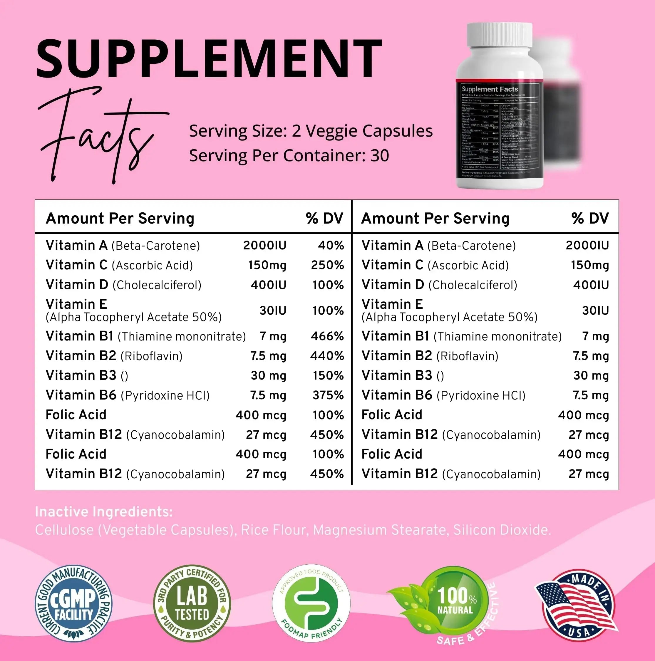 Stellar Labs Low FODMAP Vegan Women's Ultra Multi-Vitamin | Easy to Digest Daily Multivitamin Without Iron | Low Energy Supplement, Female Support | Stellar Labs Au supplements