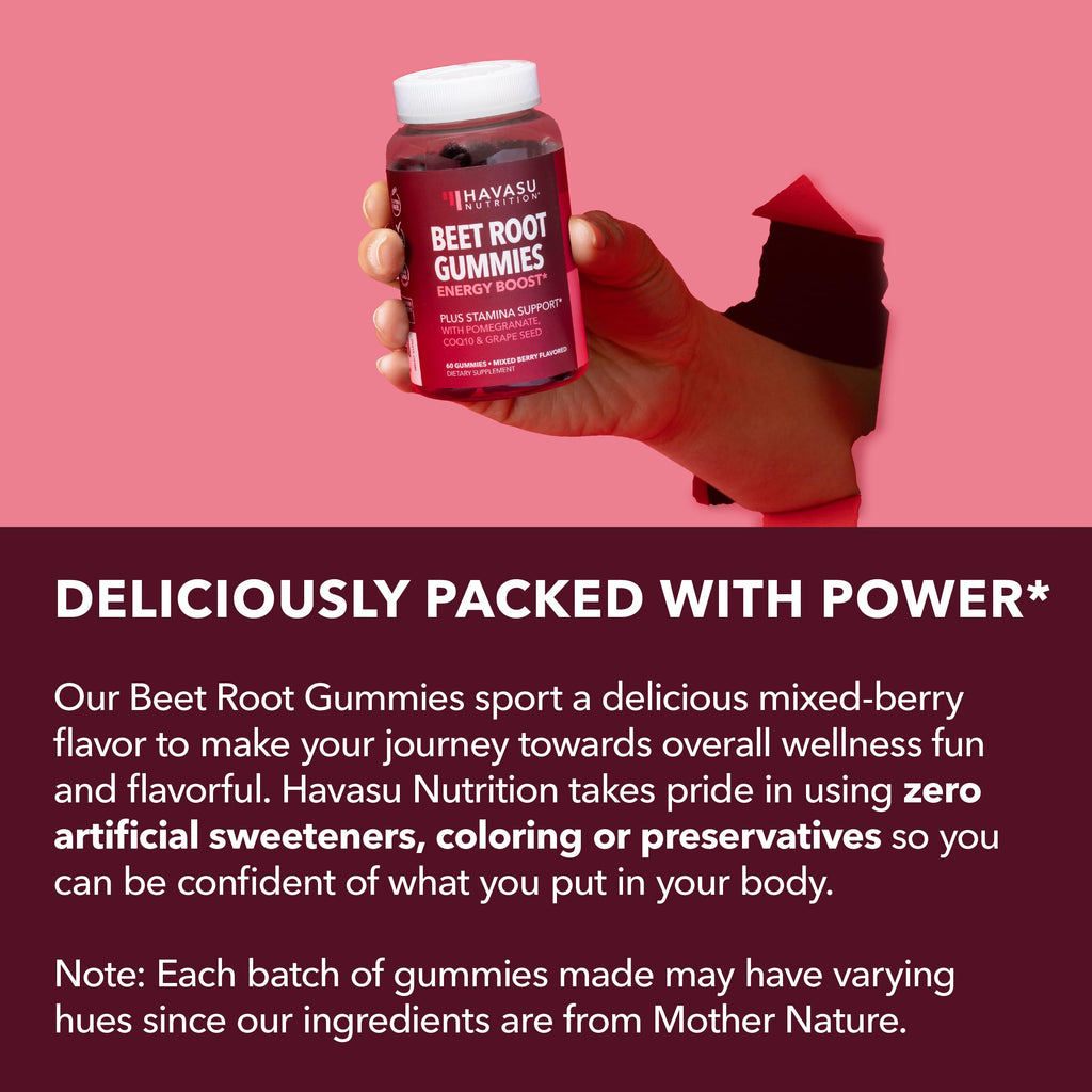 Beet Root Gummies with COQ10 & Pomegranate - Nitric Oxide Supplement for Men and Women - Beetroot for Endurance, Performance, Recovery - Vegan, Non-GMO, Gluten Free