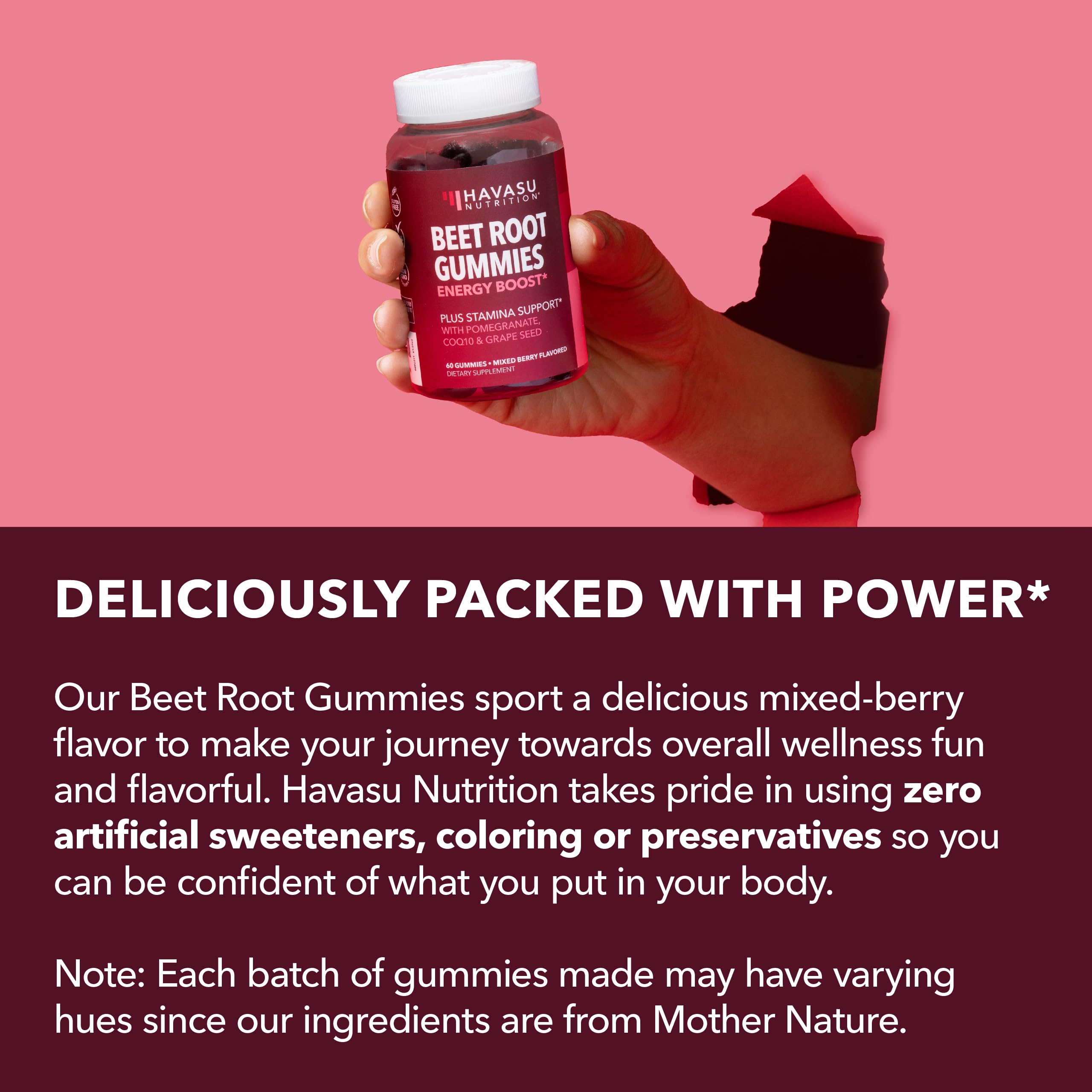 Beet Root Gummies with COQ10 & Pomegranate - Nitric Oxide Supplement for Men and Women - Beetroot for Endurance, Performance, Recovery - Vegan, Non-GMO, Gluten Free