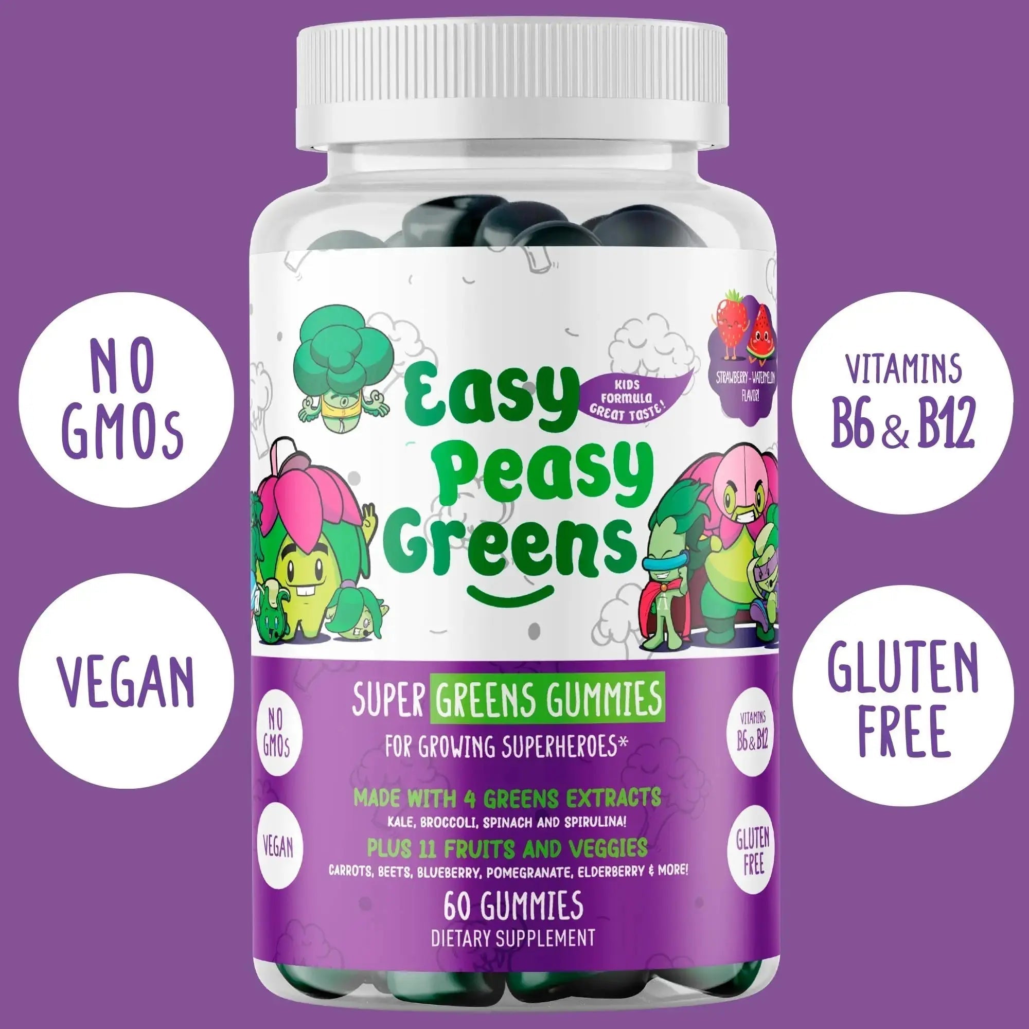 EasyPeasyGreens Daily Veggie Gummies for Kids - 60 Greens Gummies - Helps Picky Eaters Get Their Veggies in EASY PEASY GREENS Au supplements