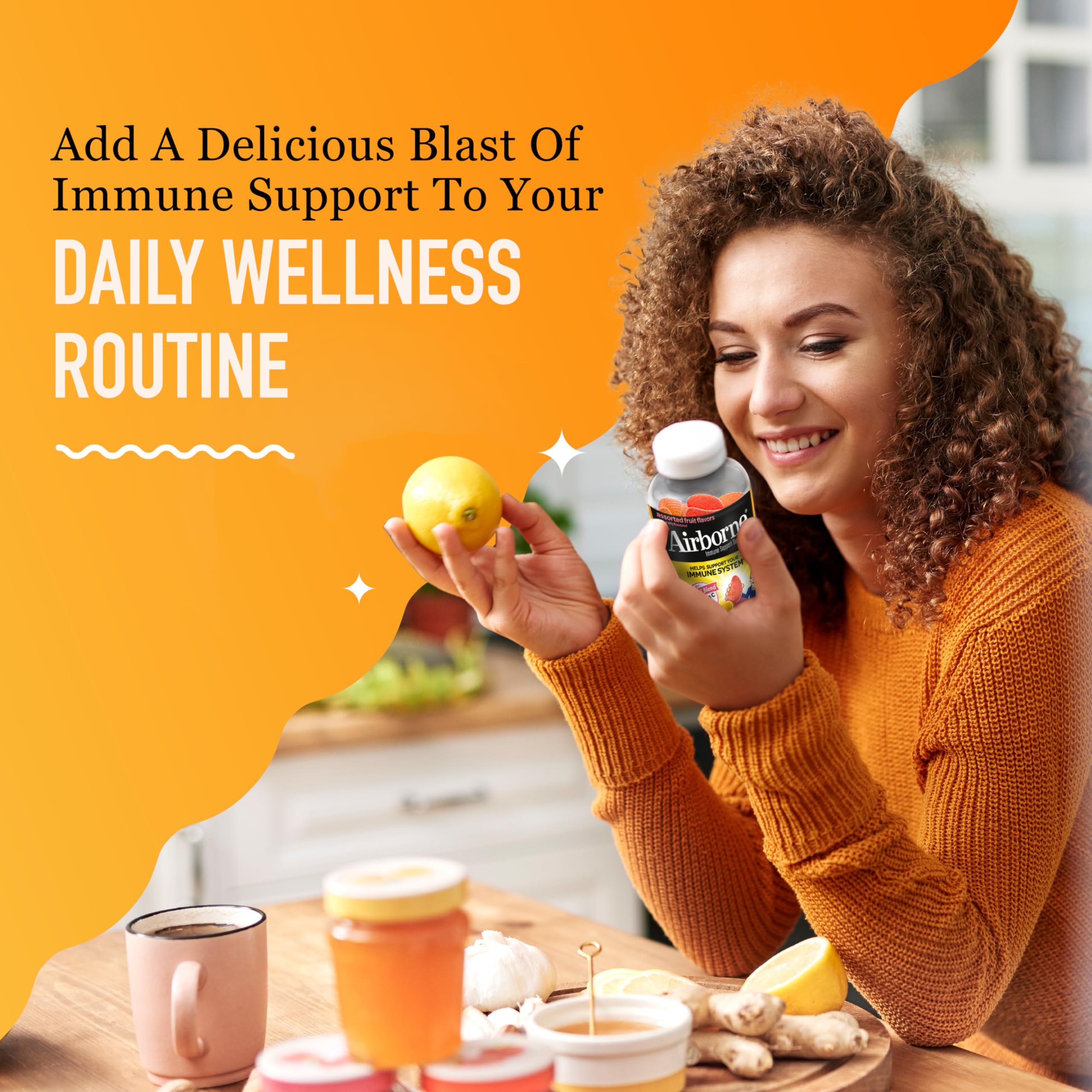 Airborne 750mg Vitamin C Gummies for Adults, Immune Support Gummies with Powerful Antioxidants VIT C & E, Caffeine Free