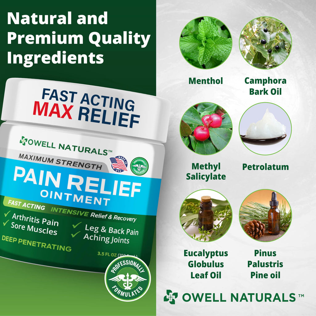 OWELL NATURALS Pain Relief Ointment Deep Penetrating Fast Acting Formula for Arthritis, Joint & Muscle Discomfort, Stiffness, Long-Lasting Soothing Balm, 3.5 oz Owell Naturals Au supplements