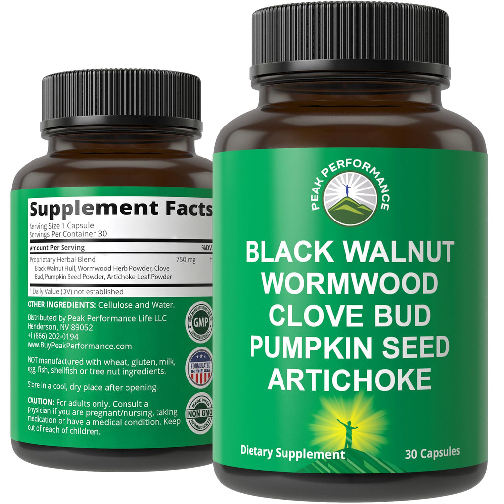Wormwood Black Walnut Clove Cleanse for Humans. Elimination Detox + Intestinal Support Capsules Supplement for Adults and Kids. Pills with Artichoke and Pumpkin Seed for Additional Benefits Peak Performance Au supplements
