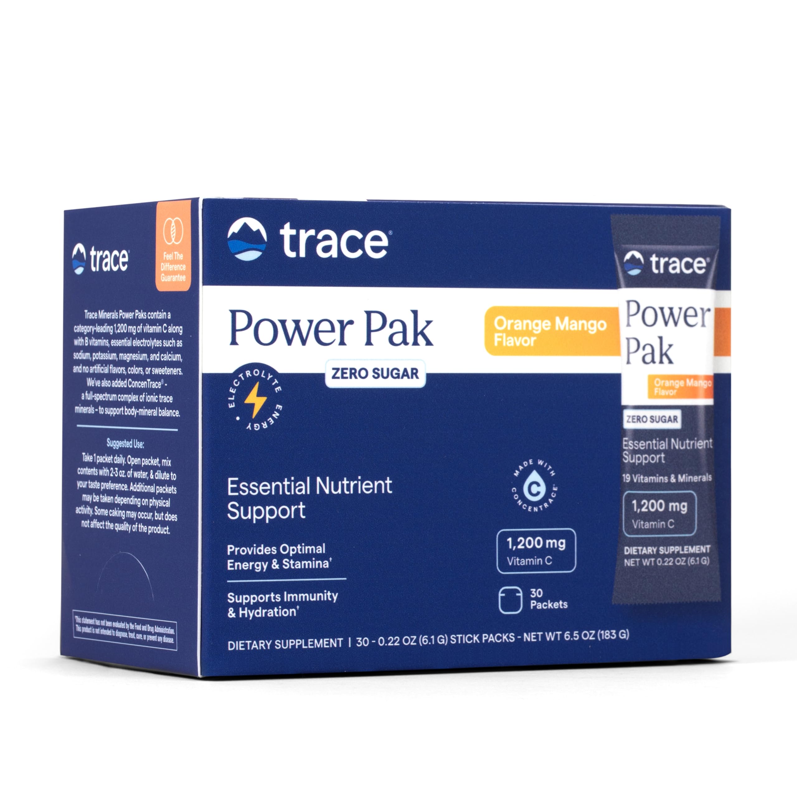 Trace Minerals Power Pak Multivitamin and Multimineral Packets - Electrolyte Support - 1200 mg Vitamin C plus 70+ Trace Minerals - Sugar Free - Orange Mango Flavor - 30 Packets Trace Minerals Au supplements
