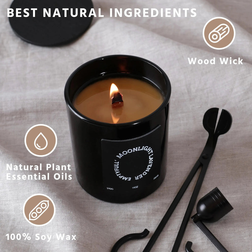 EMPTYFULL Lavender Scented Candles, Wood Wick, 11 oz Large Candle, Natural Soy Candles Emptyfull Au supplements