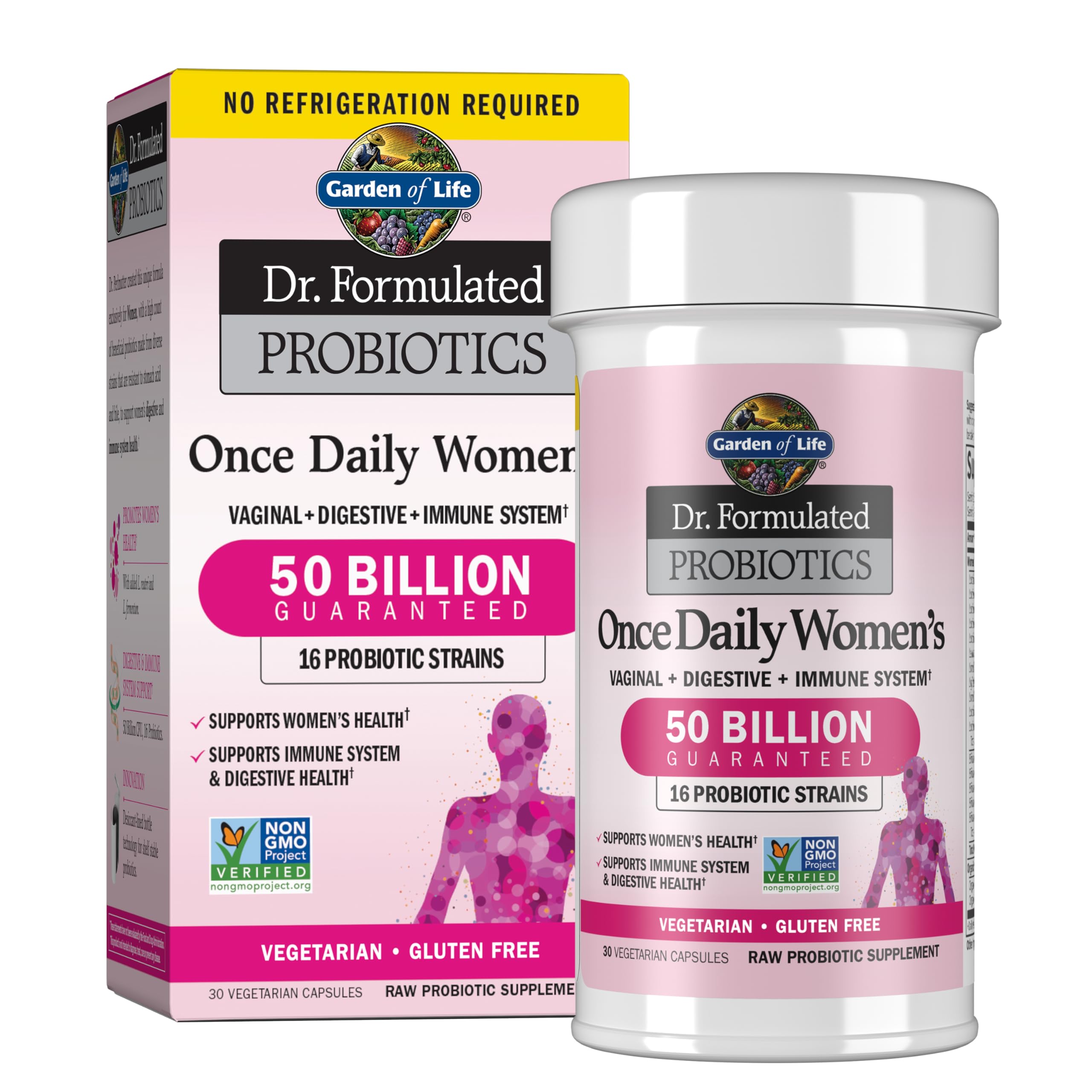 Garden of Life Once Daily Dr. Formulated Probiotics for Women 50 Billion CFU 16 Probiotic Strains with Organic Prebiotics for Digestive, Vaginal & Immune Health