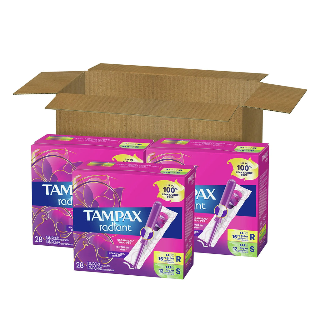 Tampax Radiant Tampons Multipack, Regular/Super Absorbency, with Leakguard Braid, Unscented, 84 Count Tampax Au supplements