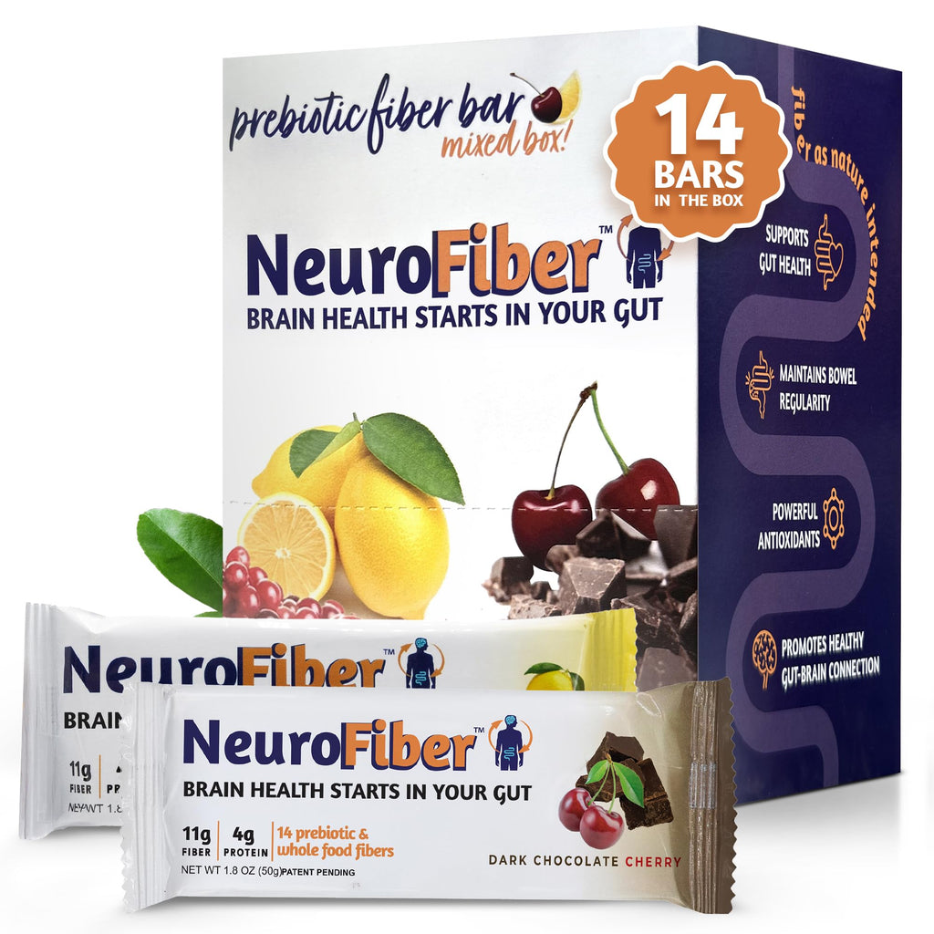 NeuroFiber Prebiotic High Fiber Bars – Gut Health, Bowel Regularity & Brain Function Support – Plant-Based, Gluten Free, Vega