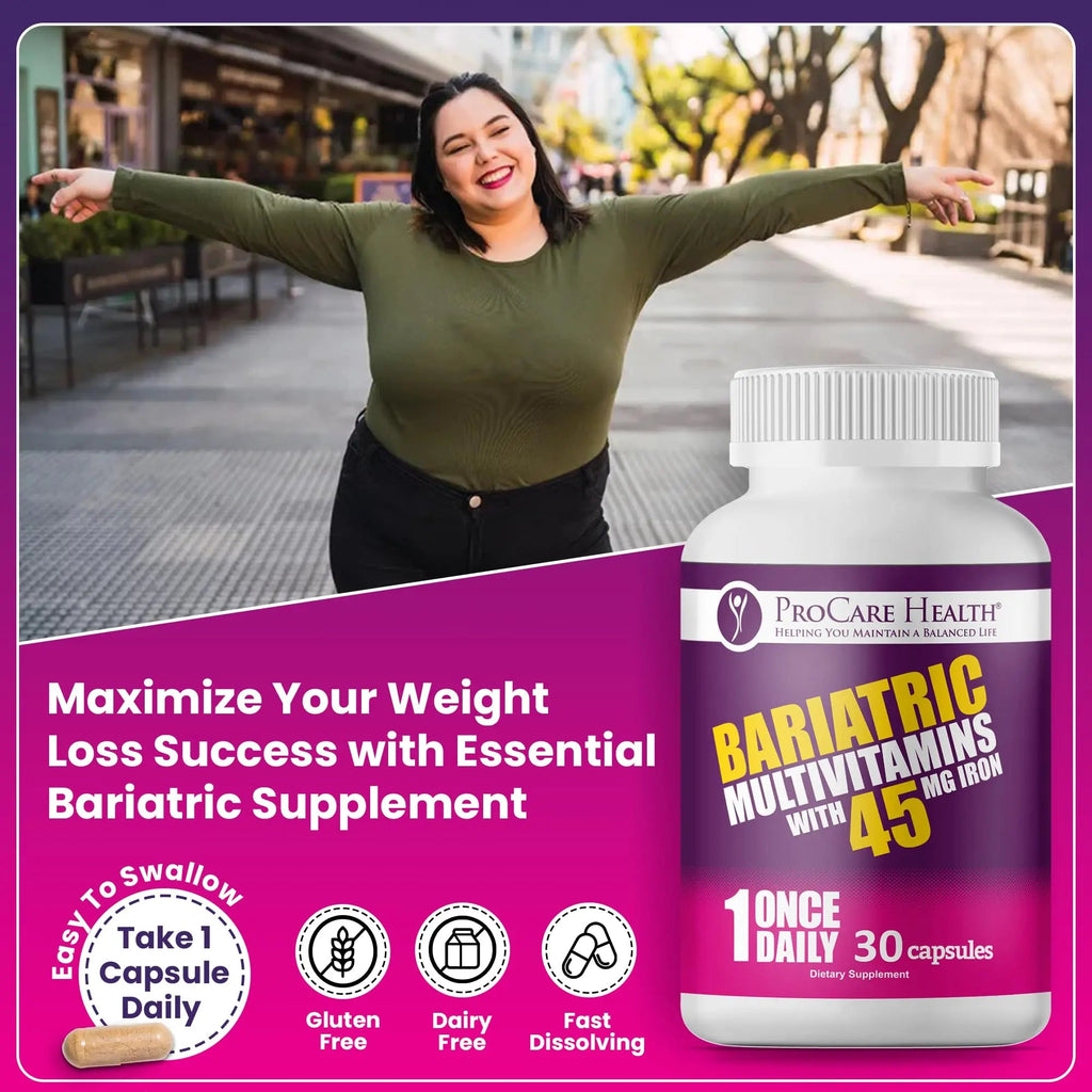 ProCare Health Bariatric Multivitamin with 45mg Iron (30 Easy to Swallow Capsules) - Once Daily Post-Op Support for Gastric Bypass ProCare Health Au supplements