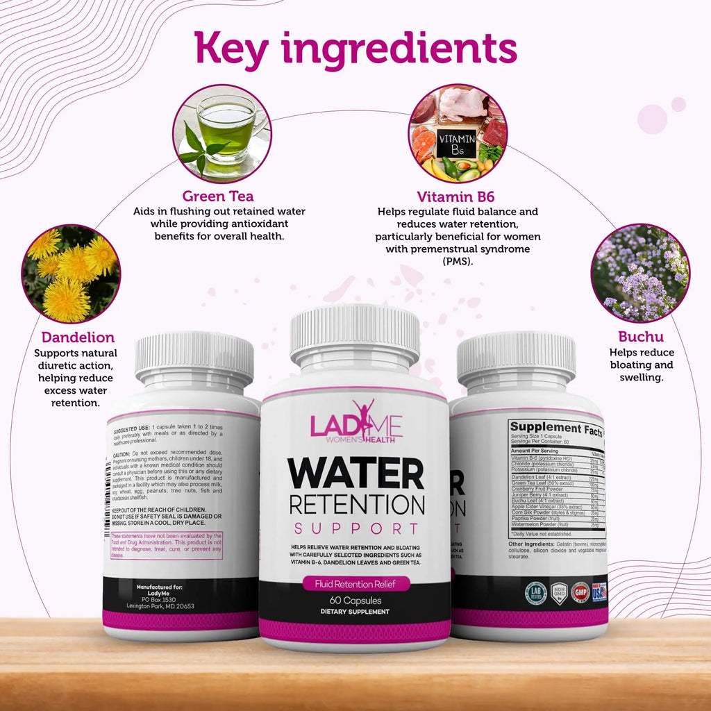 Water Retention Pills for Women Bloating Relief with Vitamin B6, Dandelion & Green Tea Natural LADYME WOMEN'S HEALTH Au supplements