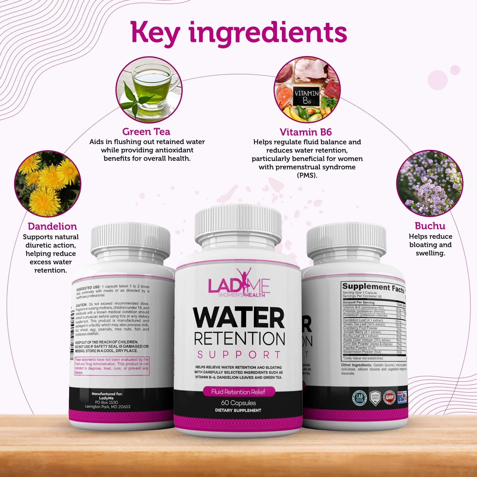 Water Retention Pills for Women Bloating Relief with Vitamin B6, Dandelion & Green Tea Natural LADYME WOMEN'S HEALTH Au supplements