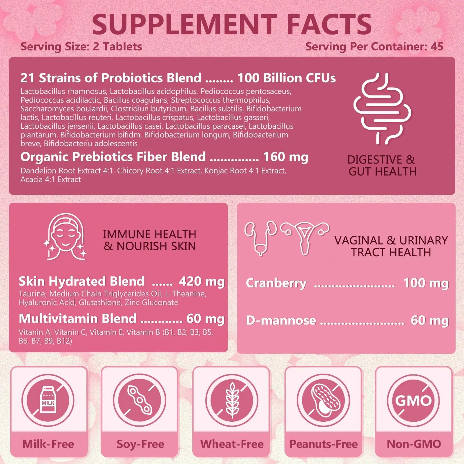 Probiotics for Women Digestive Health, Vaginal Probiotics with D-Mannose & Cranberry NATURE TARGET Au supplements